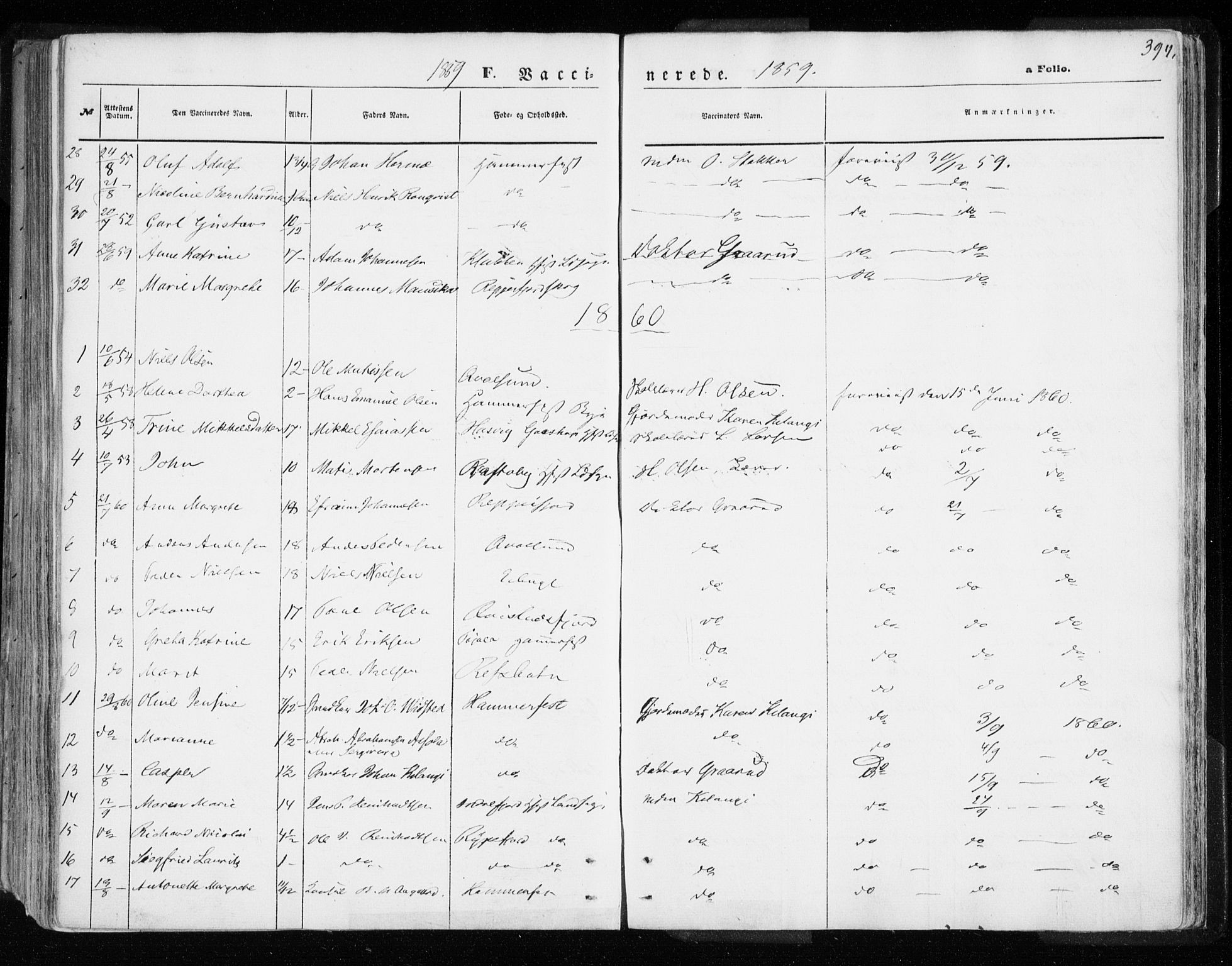 Hammerfest sokneprestkontor, SATØ/S-1347/H/Ha/L0005.kirke: Parish register (official) no. 5, 1857-1869, p. 394