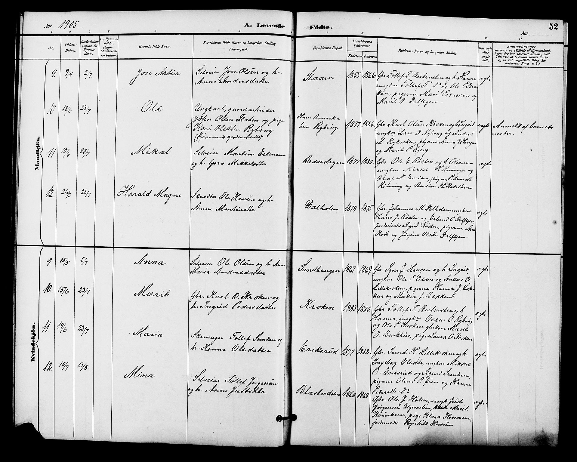 Alvdal prestekontor, AV/SAH-PREST-060/H/Ha/Hab/L0004: Parish register (copy) no. 4, 1894-1910, p. 52