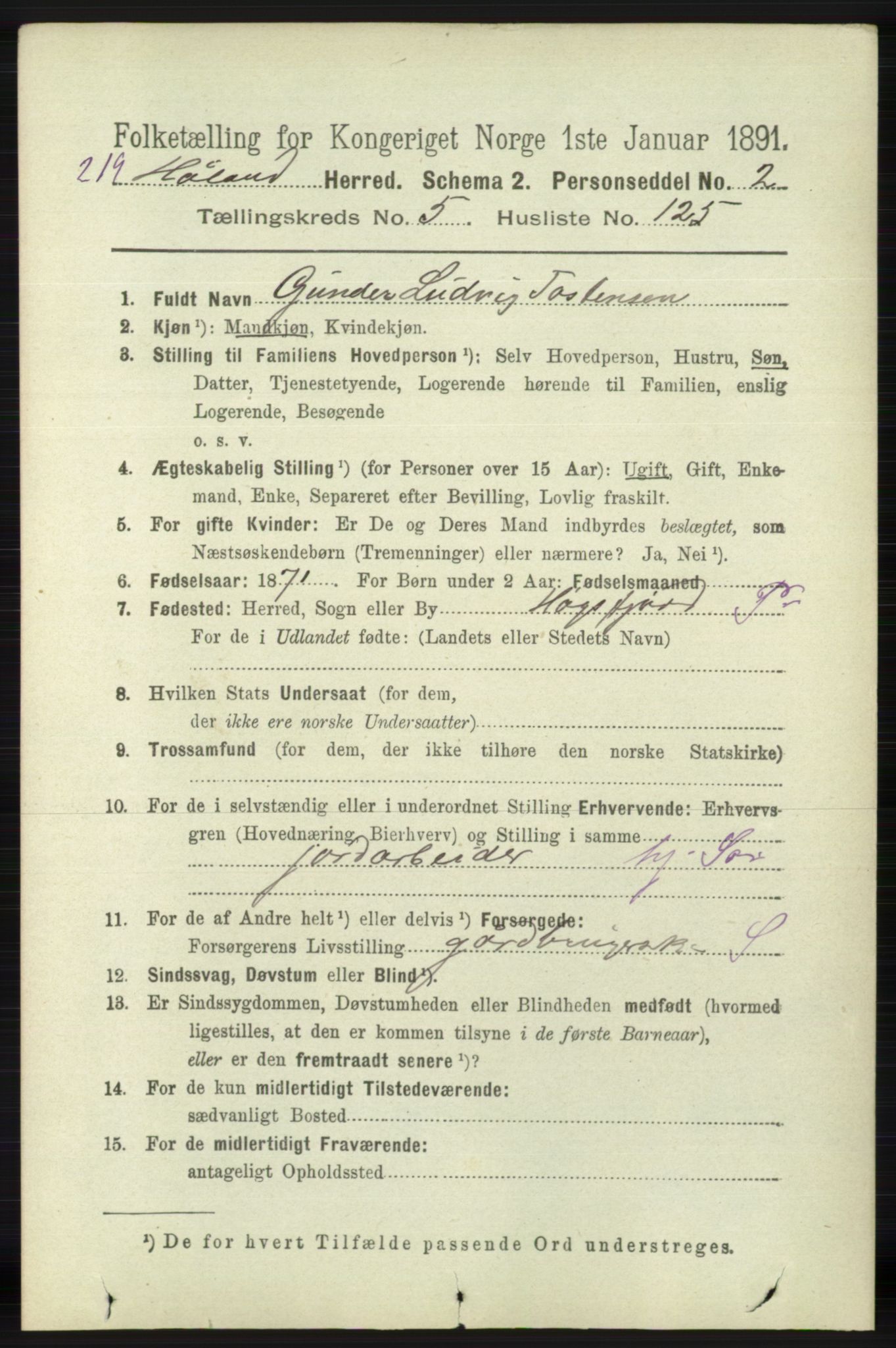 RA, 1891 census for 1124 Haaland, 1891, p. 4048