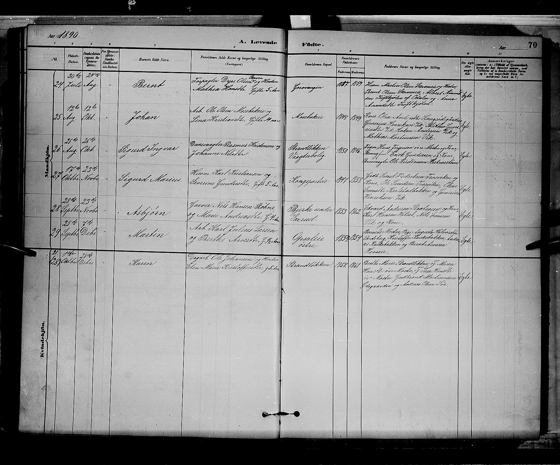 Stange prestekontor, AV/SAH-PREST-002/L/L0008: Parish register (copy) no. 8, 1882-1895, p. 70