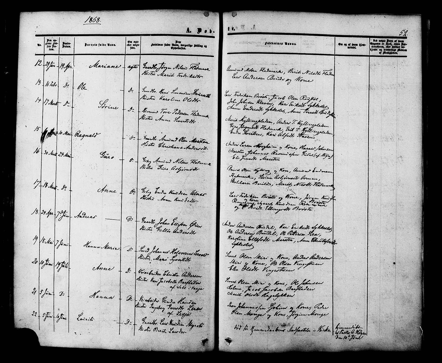 Ministerialprotokoller, klokkerbøker og fødselsregistre - Møre og Romsdal, AV/SAT-A-1454/546/L0594: Parish register (official) no. 546A02, 1854-1882, p. 52