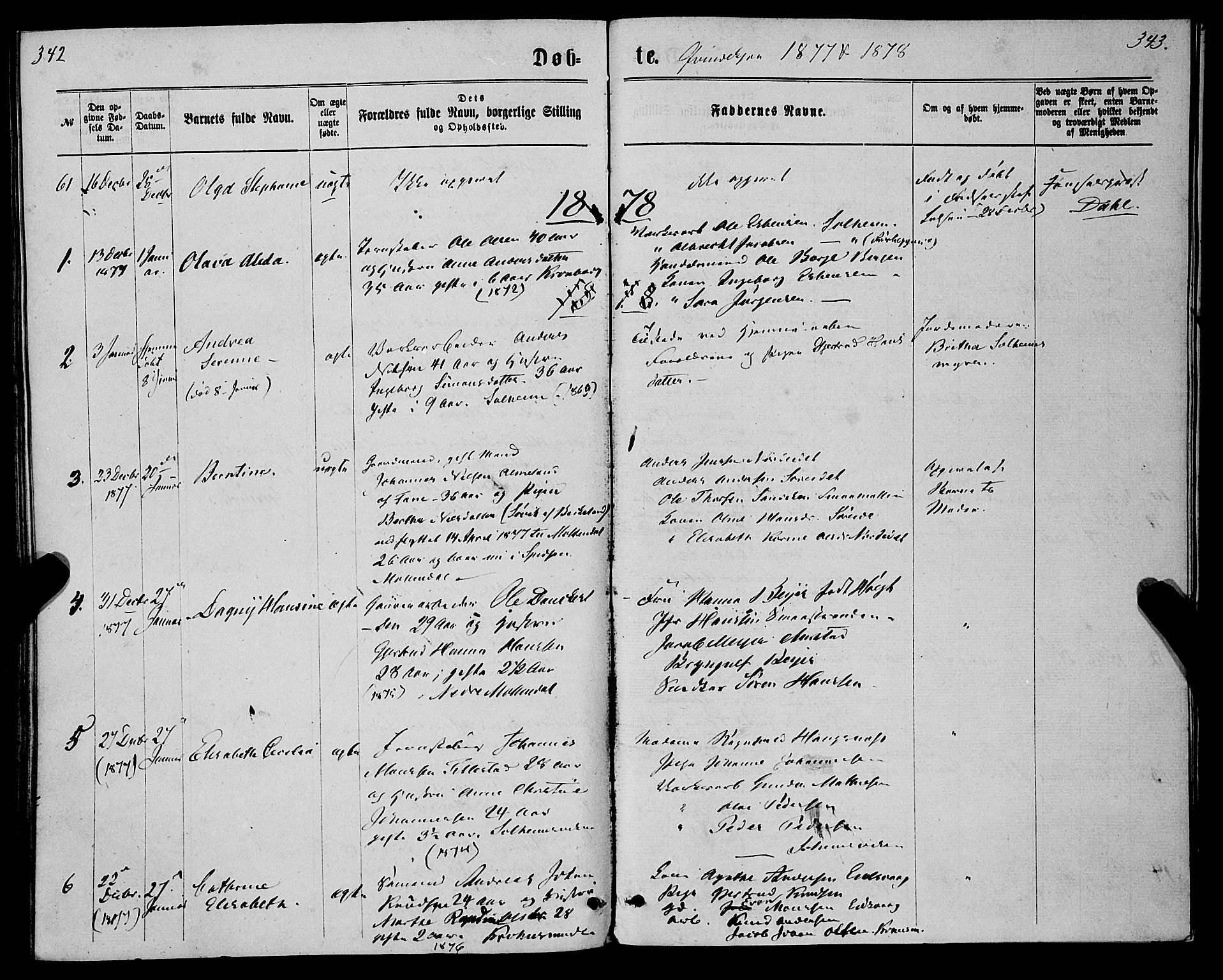 St. Jørgens hospital og Årstad sokneprestembete, SAB/A-99934: Parish register (official) no. A 6, 1870-1878, p. 342-343