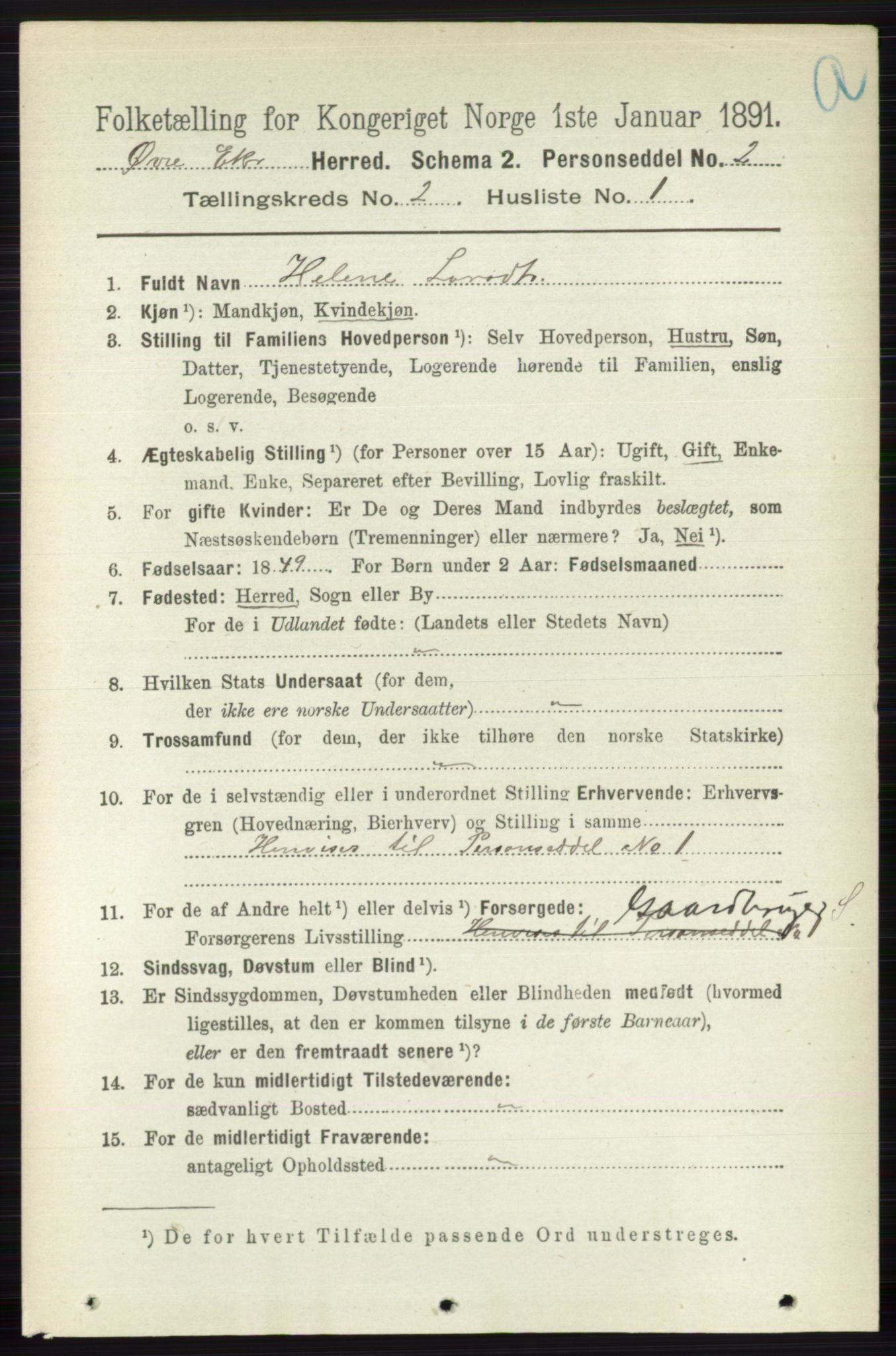 RA, 1891 census for 0624 Øvre Eiker, 1891, p. 539