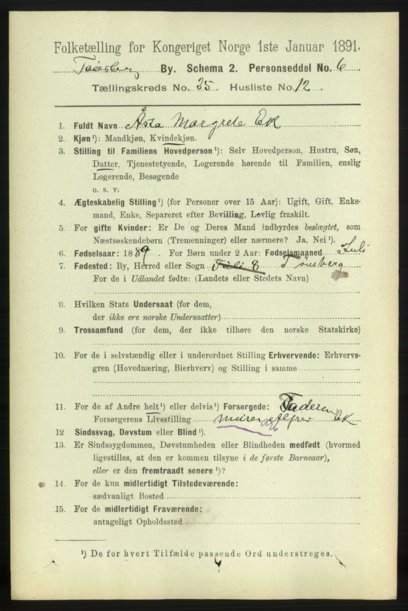 RA, 1891 census for 0705 Tønsberg, 1891, p. 6641