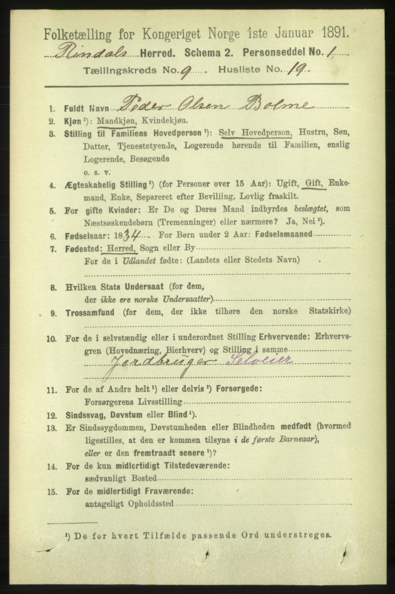 RA, 1891 census for 1567 Rindal, 1891, p. 2989