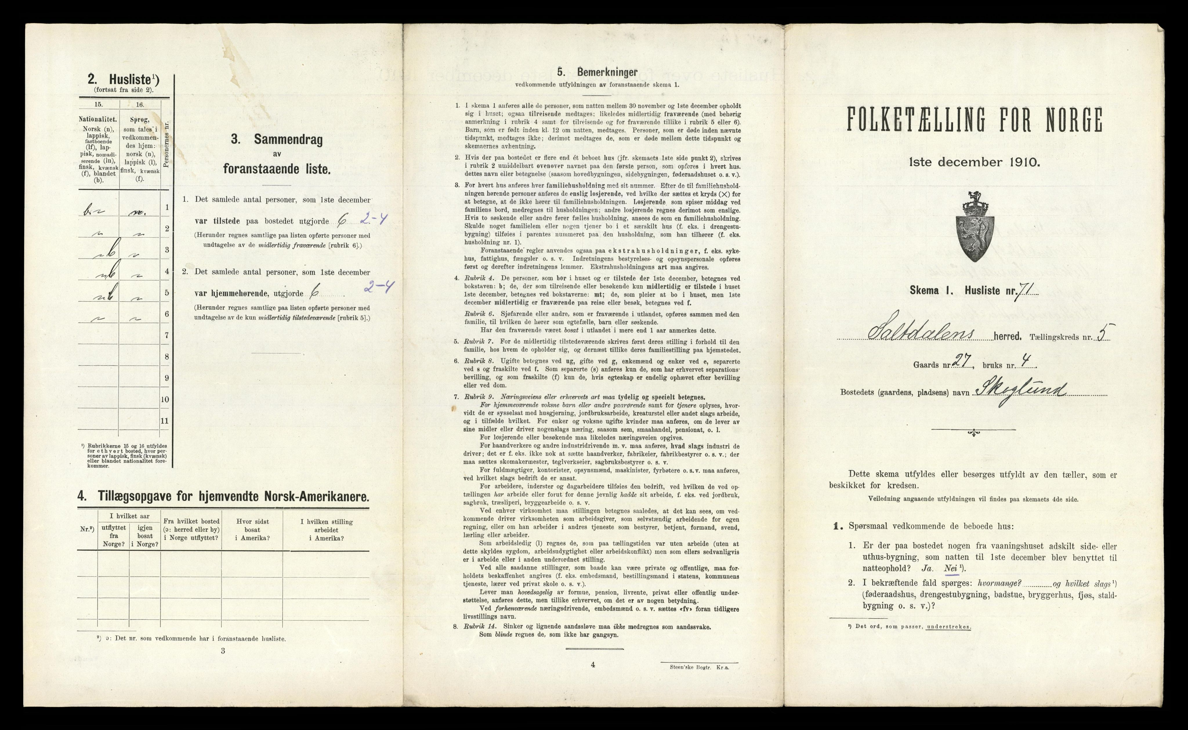 RA, 1910 census for Saltdal, 1910, p. 895