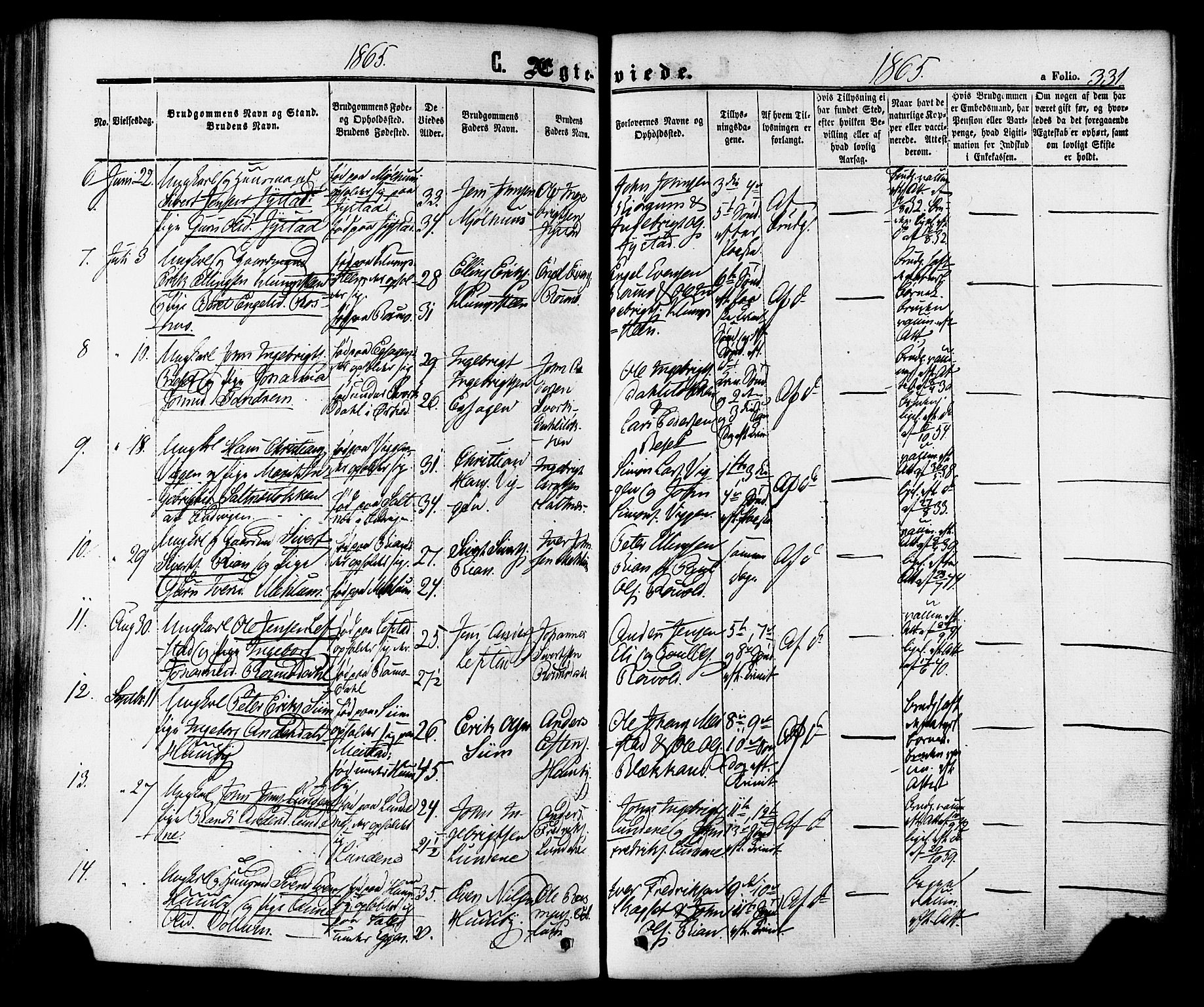 Ministerialprotokoller, klokkerbøker og fødselsregistre - Sør-Trøndelag, SAT/A-1456/665/L0772: Parish register (official) no. 665A07, 1856-1878, p. 331