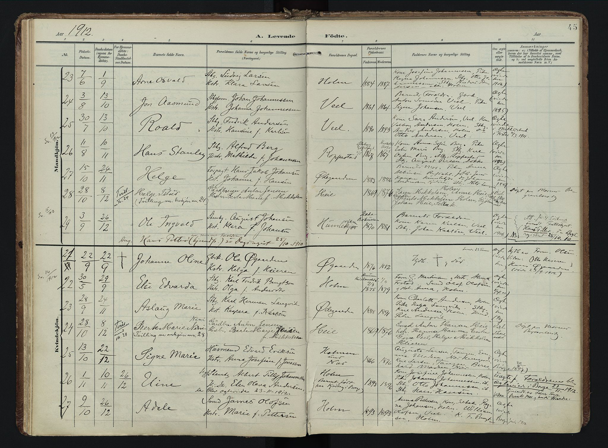 Borge prestekontor Kirkebøker, SAO/A-10903/F/Fb/L0004: Parish register (official) no. II 4, 1902-1914, p. 45