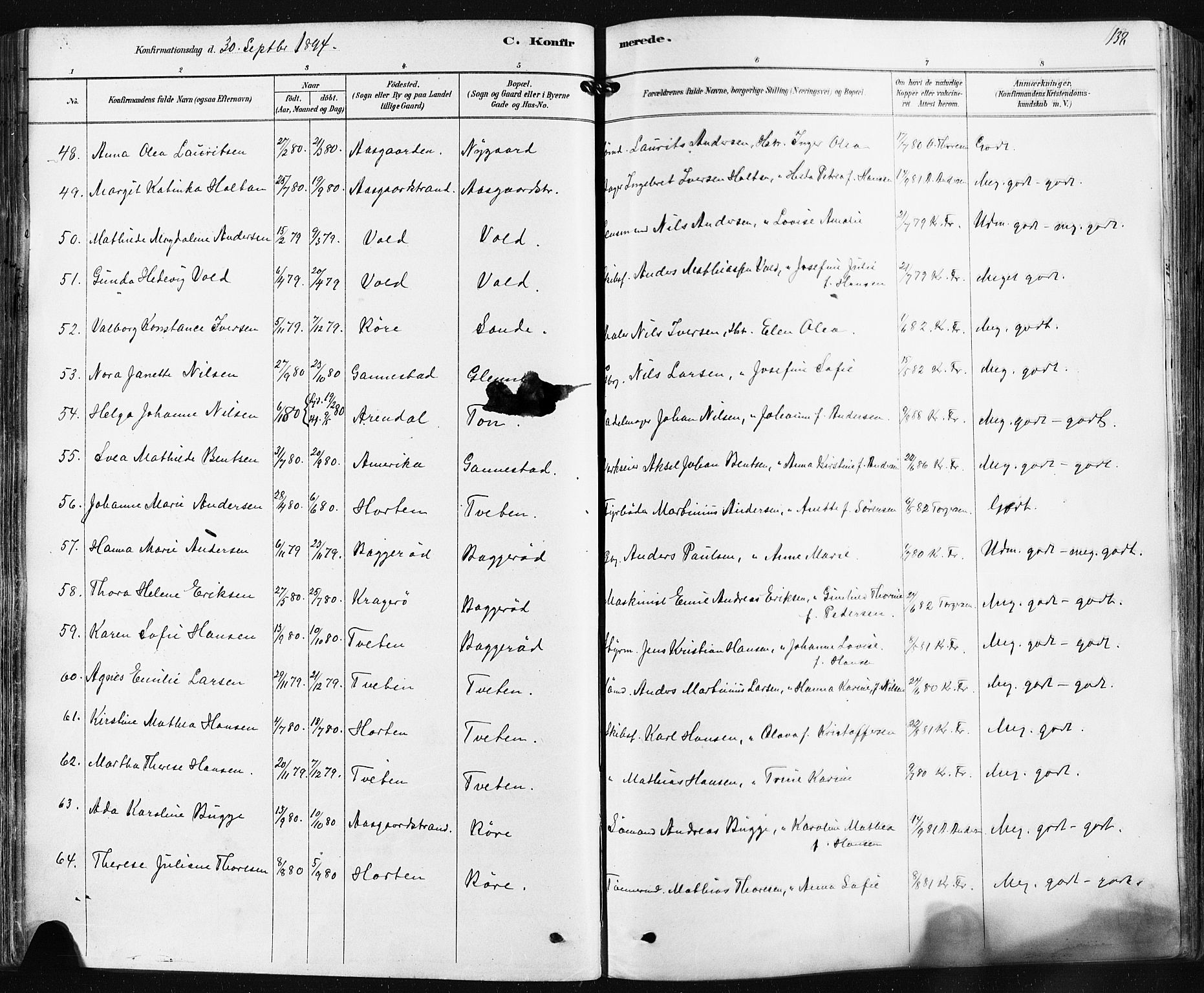 Borre kirkebøker, AV/SAKO-A-338/F/Fa/L0009: Parish register (official) no. I 9, 1878-1896, p. 138