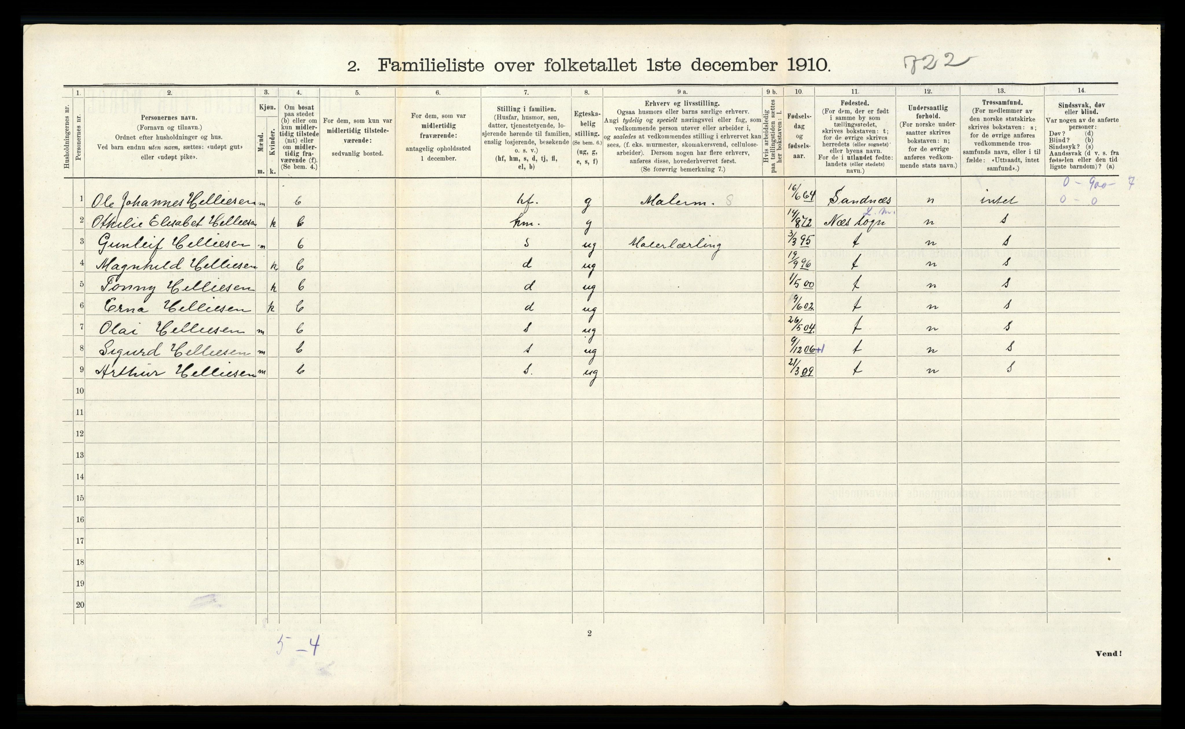 RA, 1910 census for Flekkefjord, 1910, p. 483