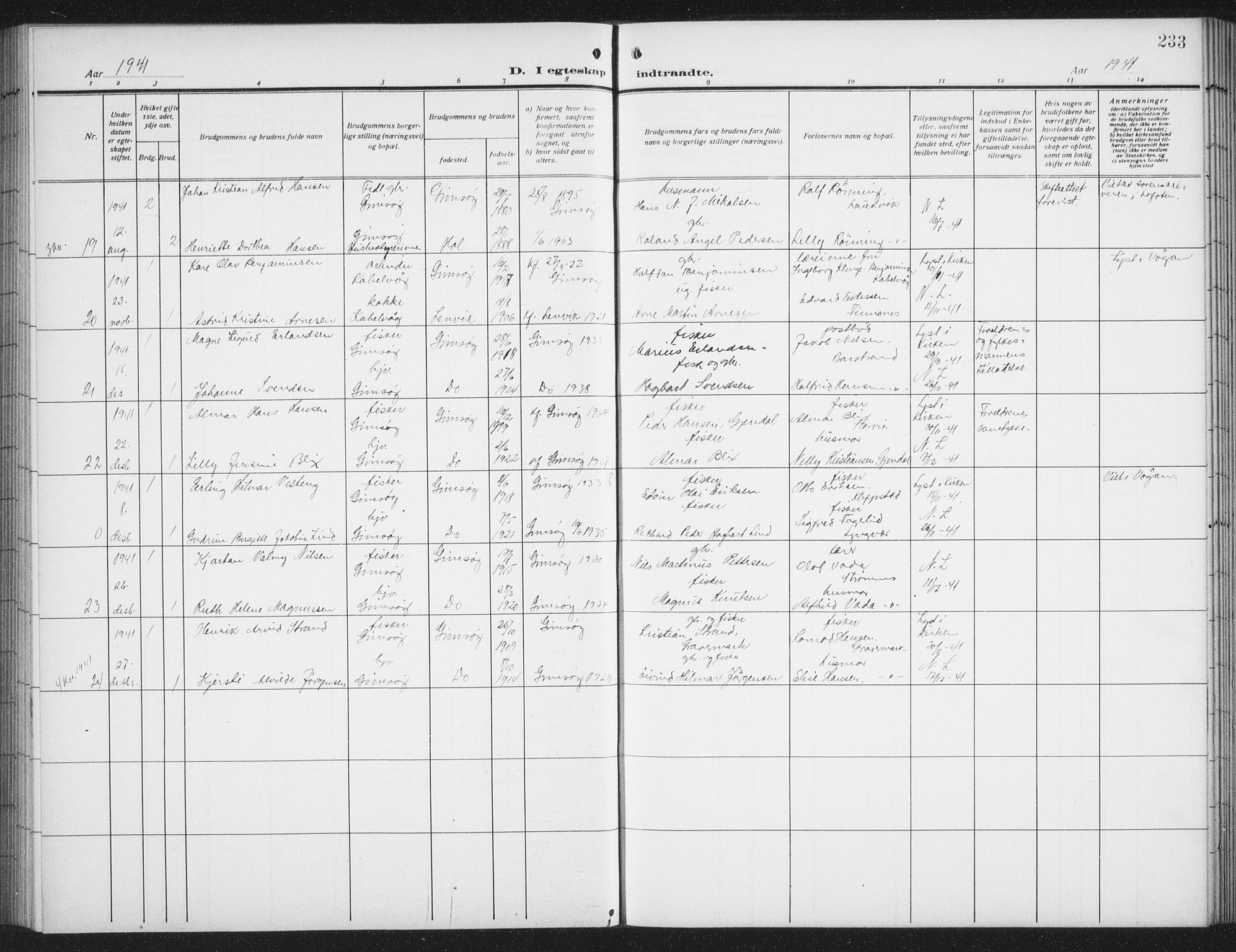 Ministerialprotokoller, klokkerbøker og fødselsregistre - Nordland, SAT/A-1459/876/L1106: Parish register (copy) no. 876C05, 1915-1942, p. 233