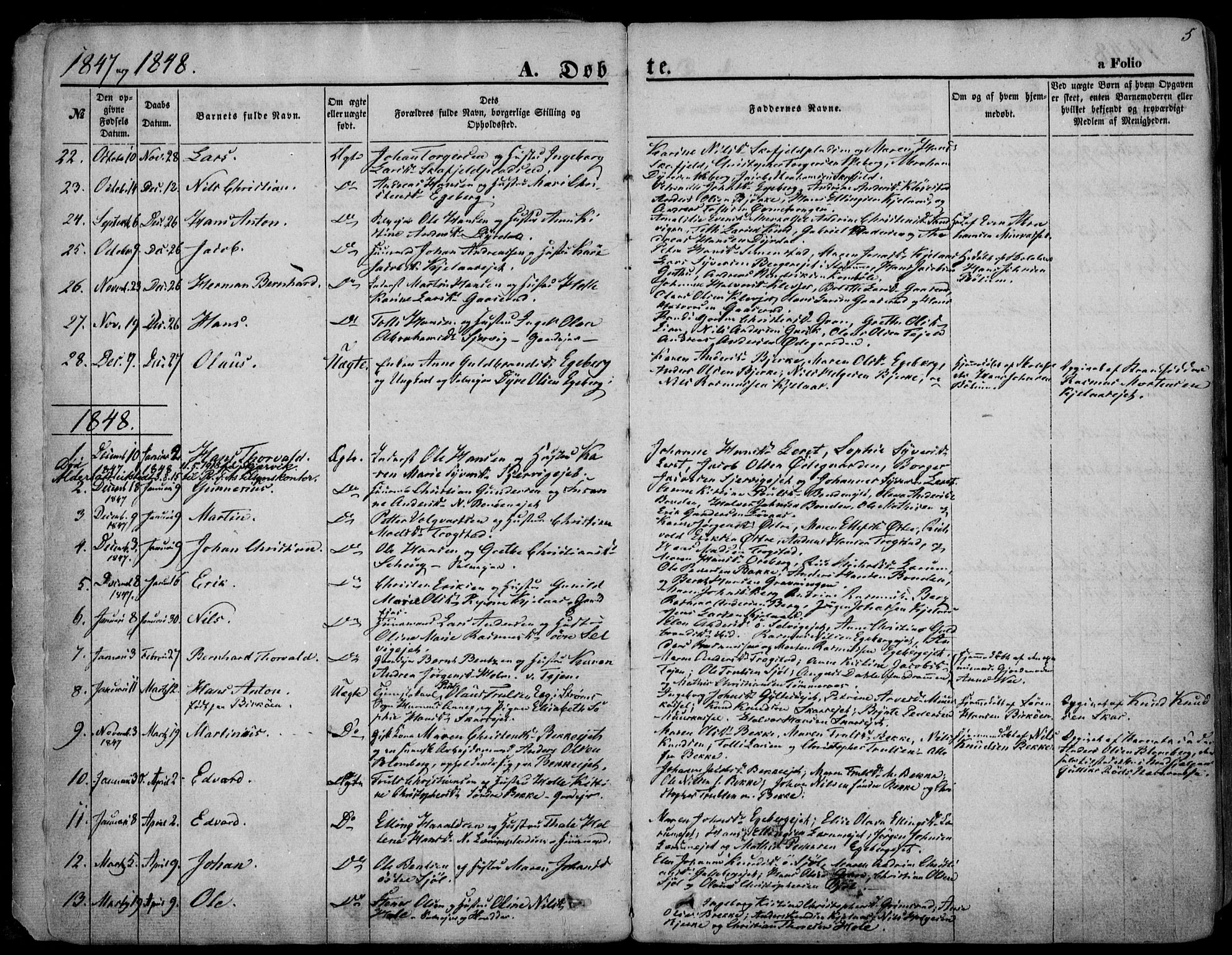 Sande Kirkebøker, AV/SAKO-A-53/F/Fa/L0004: Parish register (official) no. 4, 1847-1864, p. 5