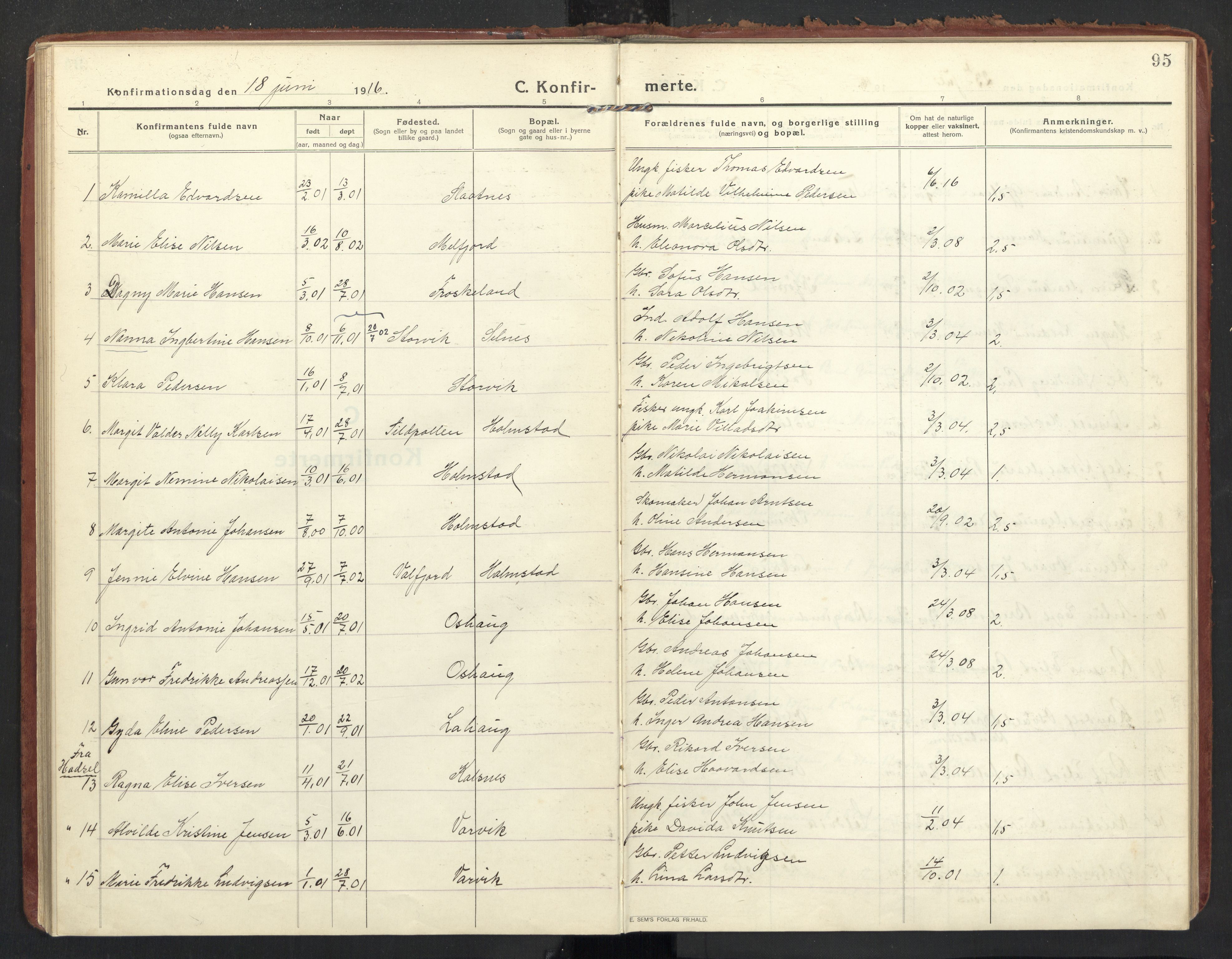 Ministerialprotokoller, klokkerbøker og fødselsregistre - Nordland, SAT/A-1459/890/L1288: Parish register (official) no. 890A03, 1915-1925, p. 95