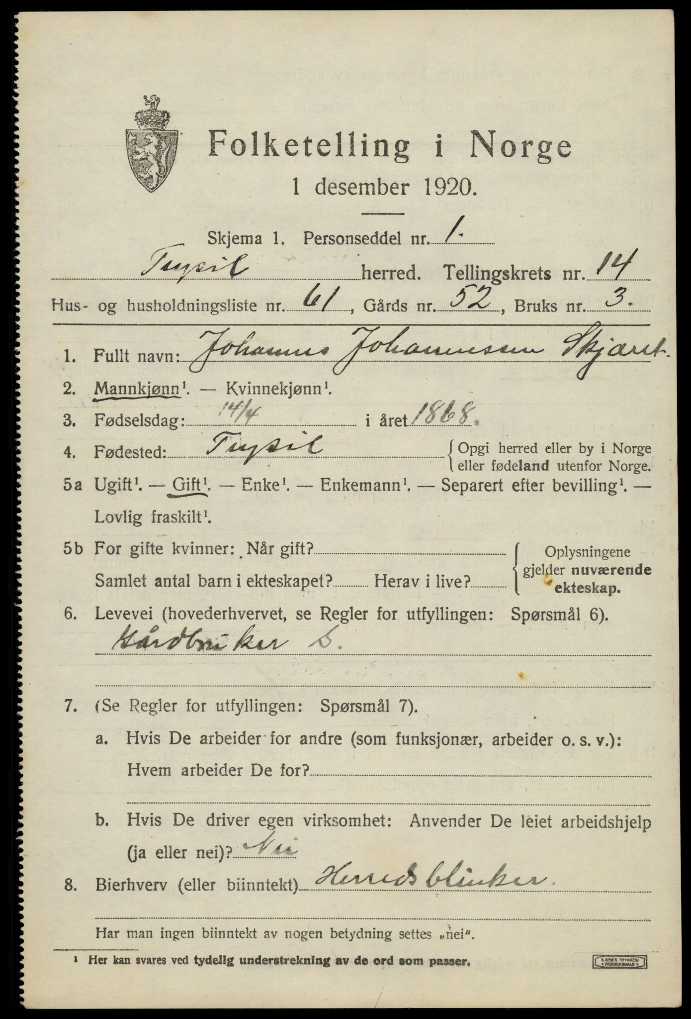 SAH, 1920 census for Trysil, 1920, p. 8659