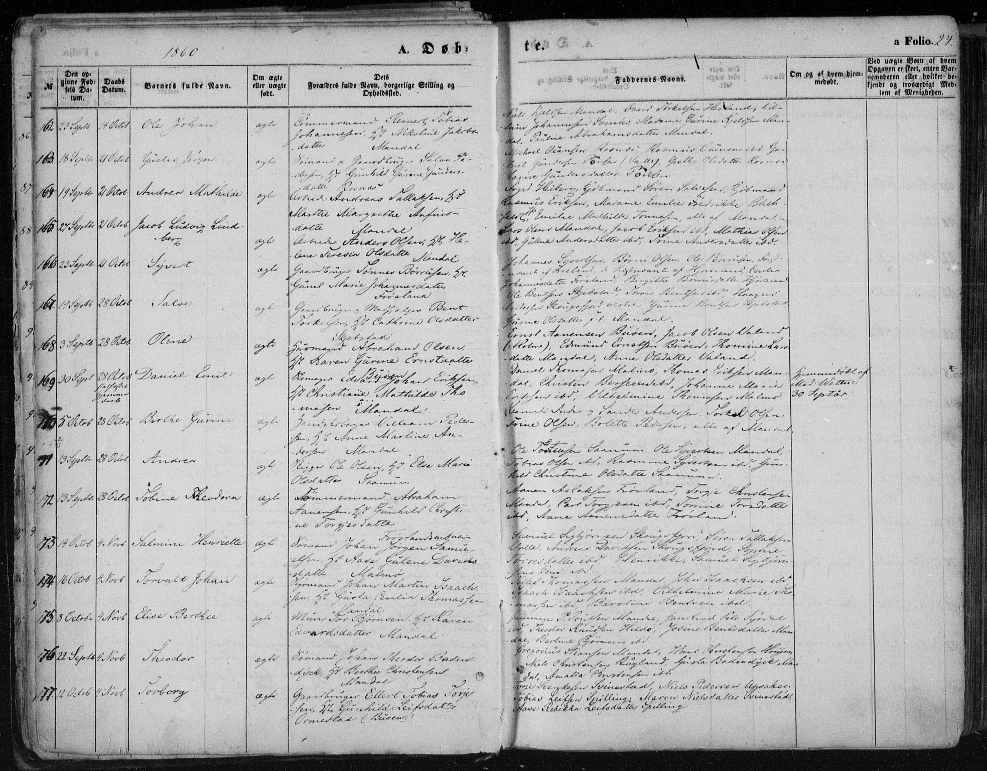 Mandal sokneprestkontor, AV/SAK-1111-0030/F/Fa/Faa/L0014: Parish register (official) no. A 14, 1859-1872, p. 24