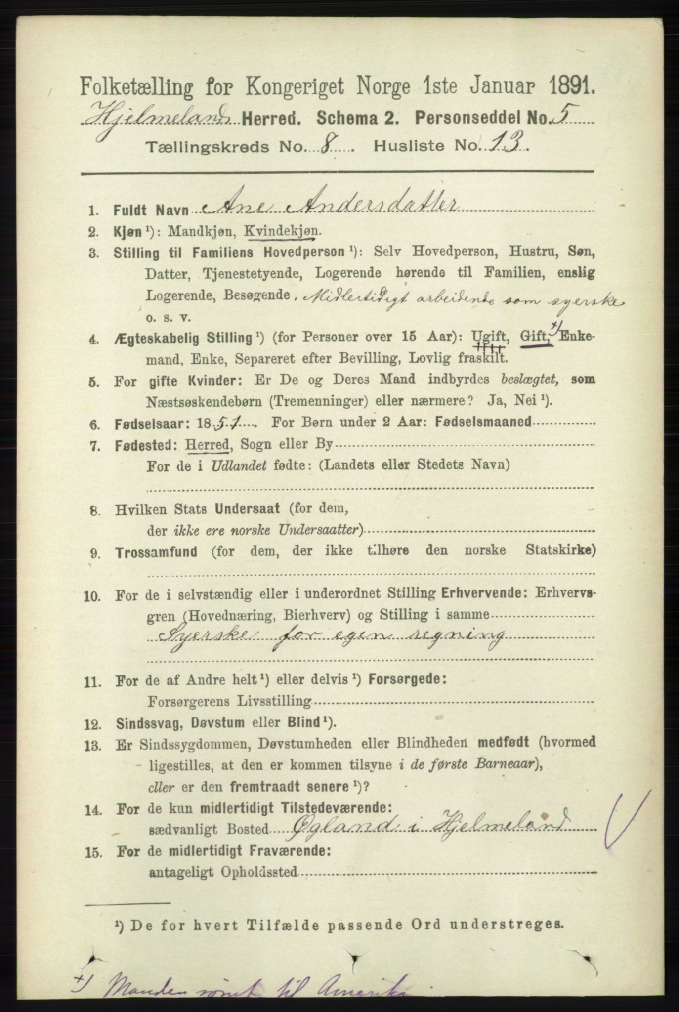 RA, 1891 census for 1133 Hjelmeland, 1891, p. 2535