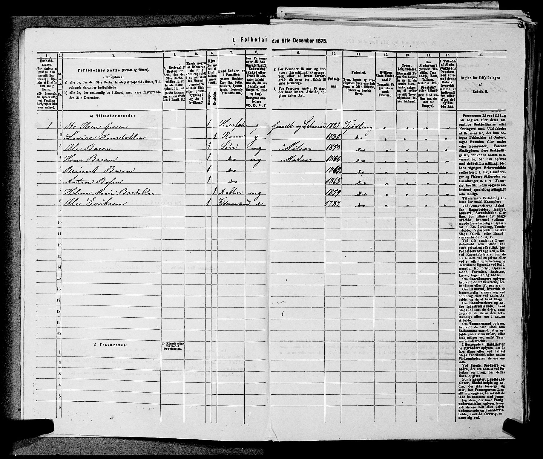 SAKO, 1875 census for 0725P Tjølling, 1875, p. 534