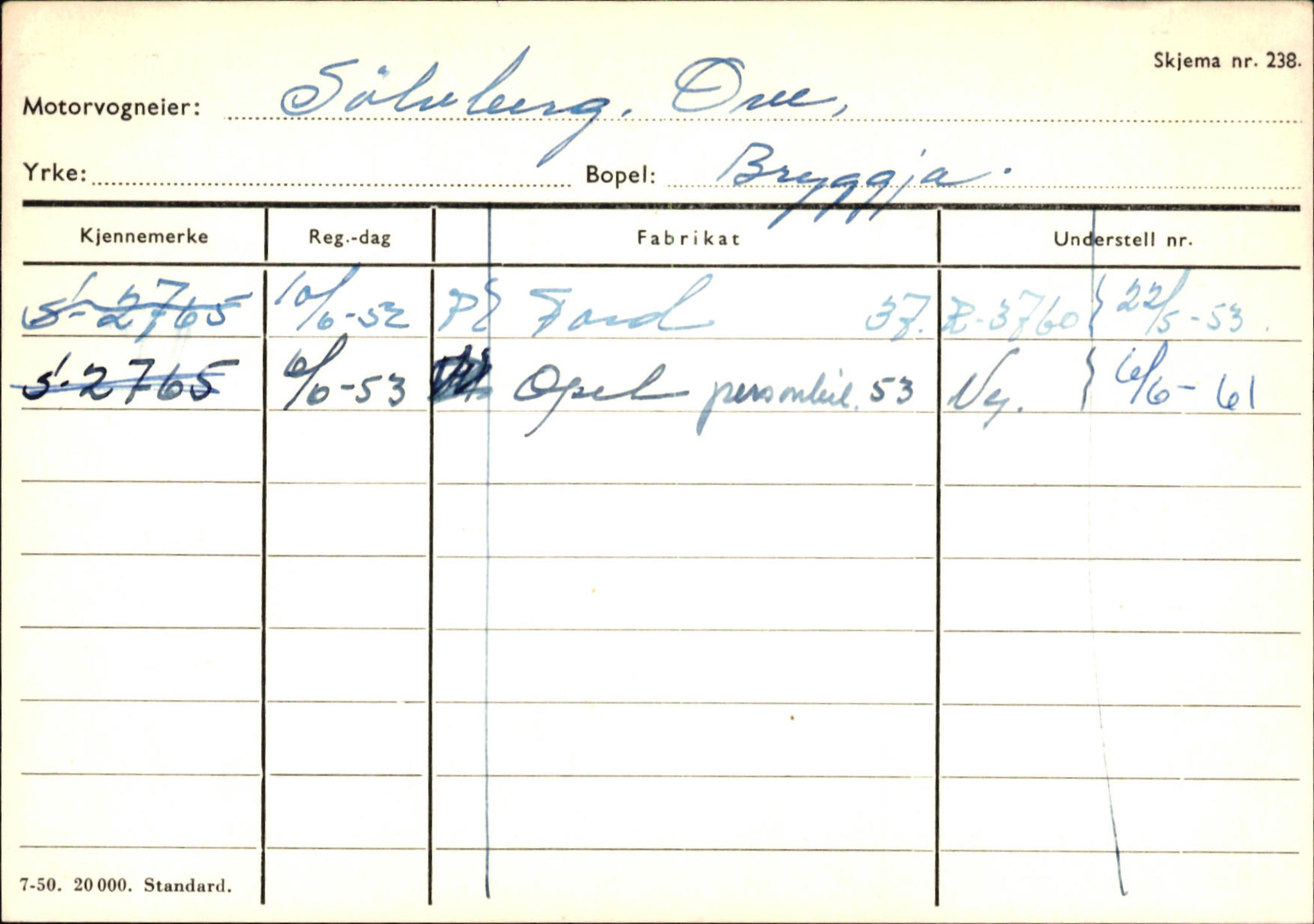 Statens vegvesen, Sogn og Fjordane vegkontor, AV/SAB-A-5301/4/F/L0145: Registerkort Vågsøy S-Å. Årdal I-P, 1945-1975, p. 387