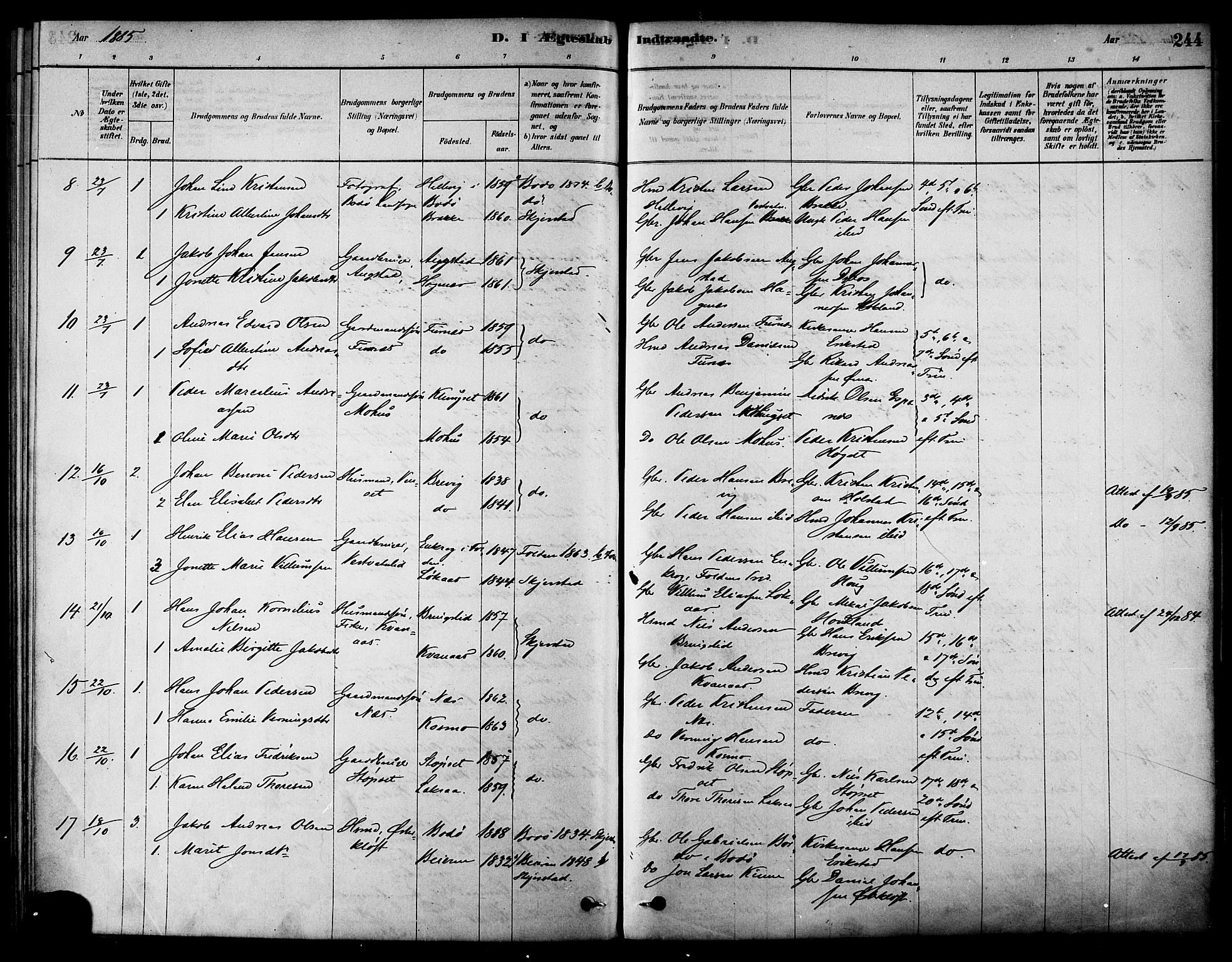 Ministerialprotokoller, klokkerbøker og fødselsregistre - Nordland, AV/SAT-A-1459/852/L0740: Parish register (official) no. 852A10, 1878-1894, p. 244