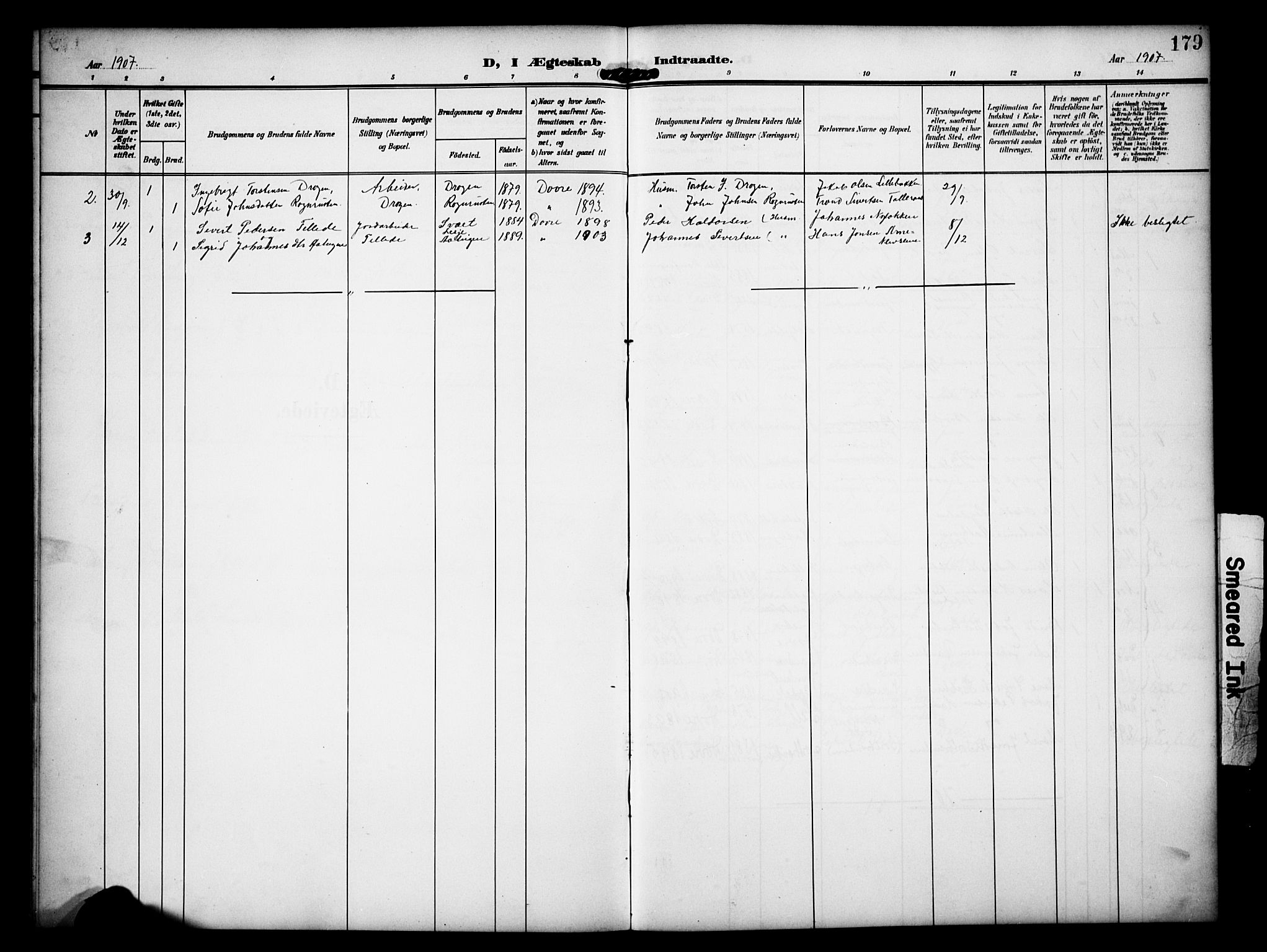 Dovre prestekontor, SAH/PREST-066/H/Ha/Hab/L0003: Parish register (copy) no. 3, 1907-1929, p. 179