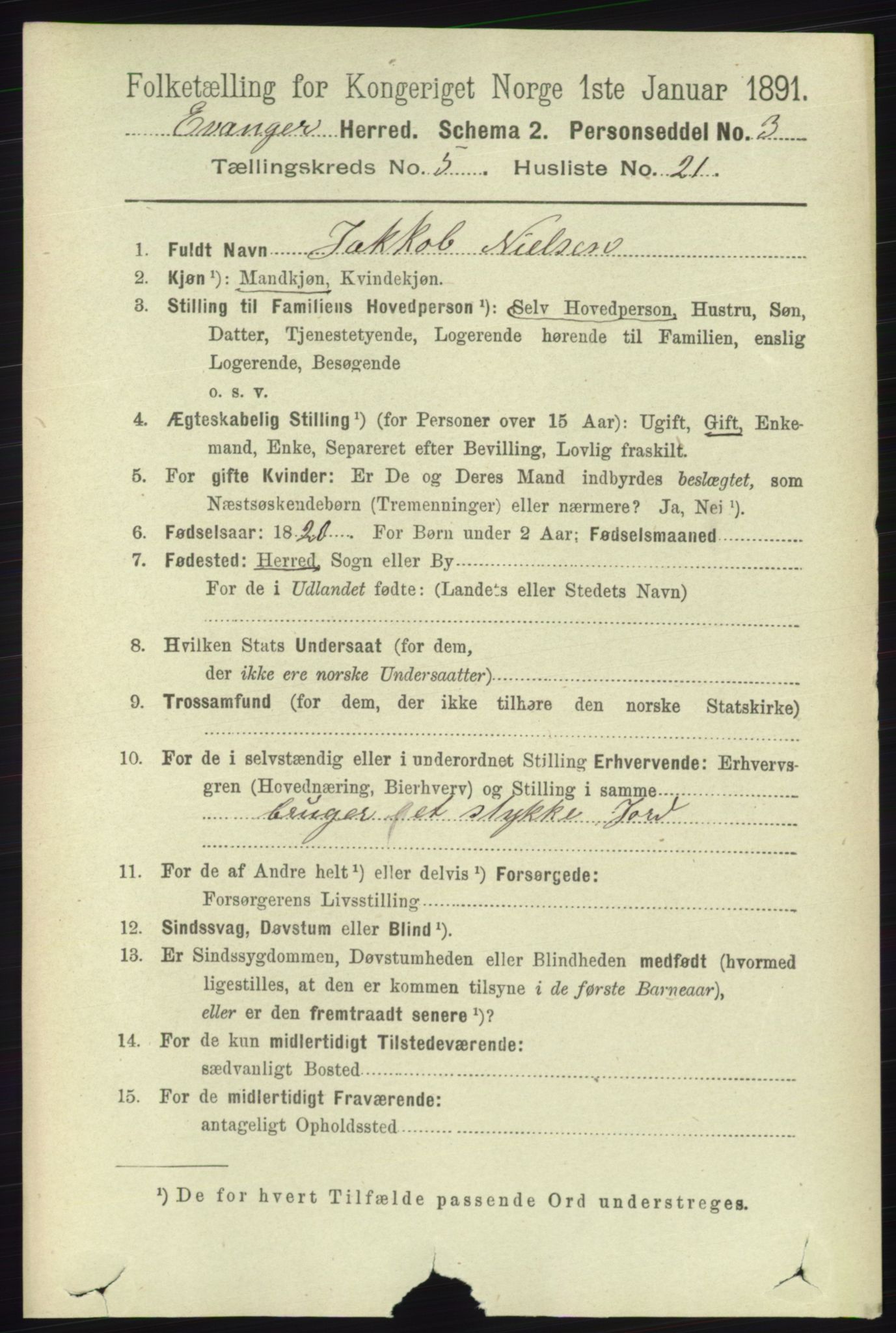 RA, 1891 census for 1237 Evanger, 1891, p. 1521