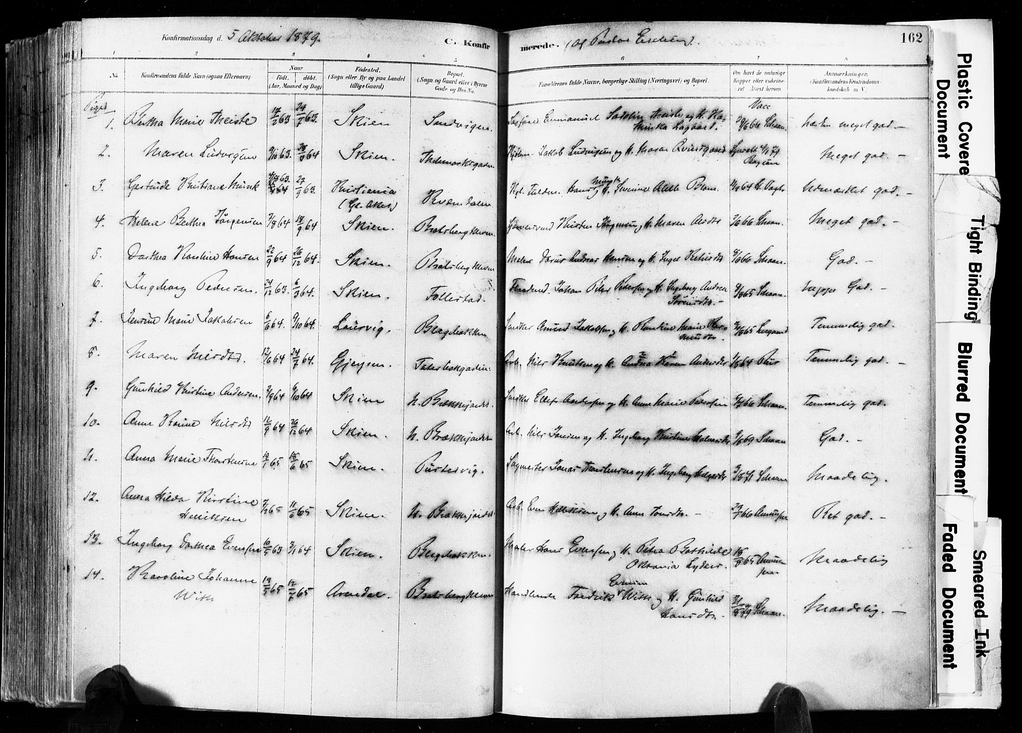 Skien kirkebøker, SAKO/A-302/F/Fa/L0009: Parish register (official) no. 9, 1878-1890, p. 162