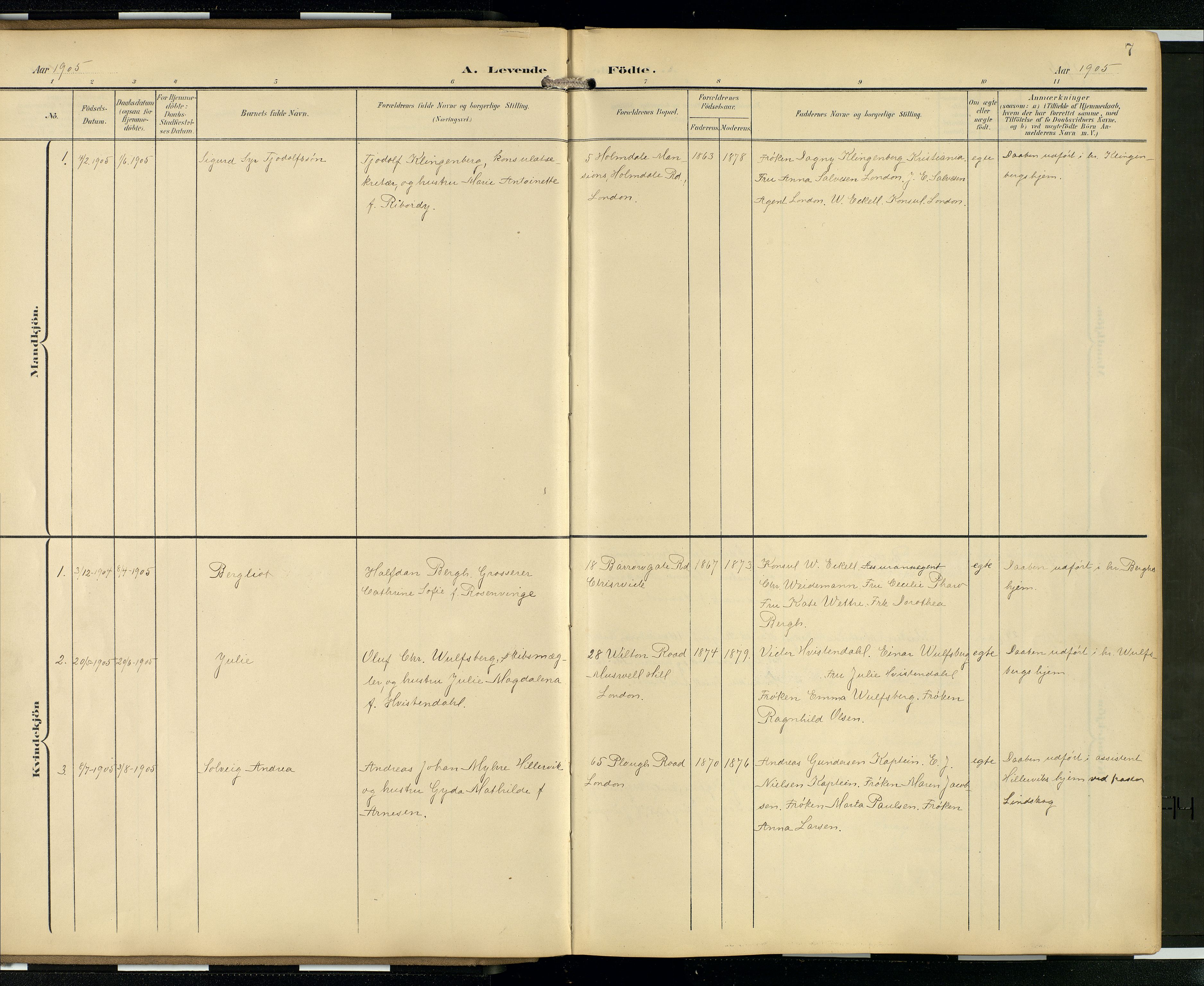  Den norske sjømannsmisjon i utlandet/London m/bistasjoner, SAB/SAB/PA-0103/H/Ha/L0003: Parish register (official) no. A 3, 1903-1934, p. 6b-7a