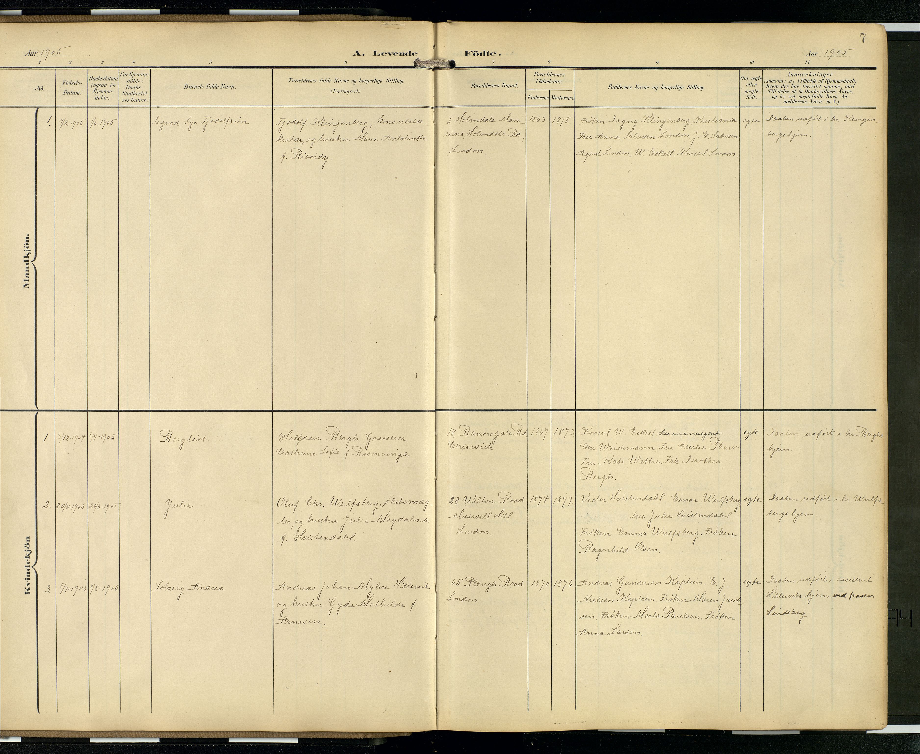 Den norske sjømannsmisjon i utlandet/London m/bistasjoner, AV/SAB-SAB/PA-0103/H/Ha/L0003: Parish register (official) no. A 3, 1903-1934, p. 6b-7a