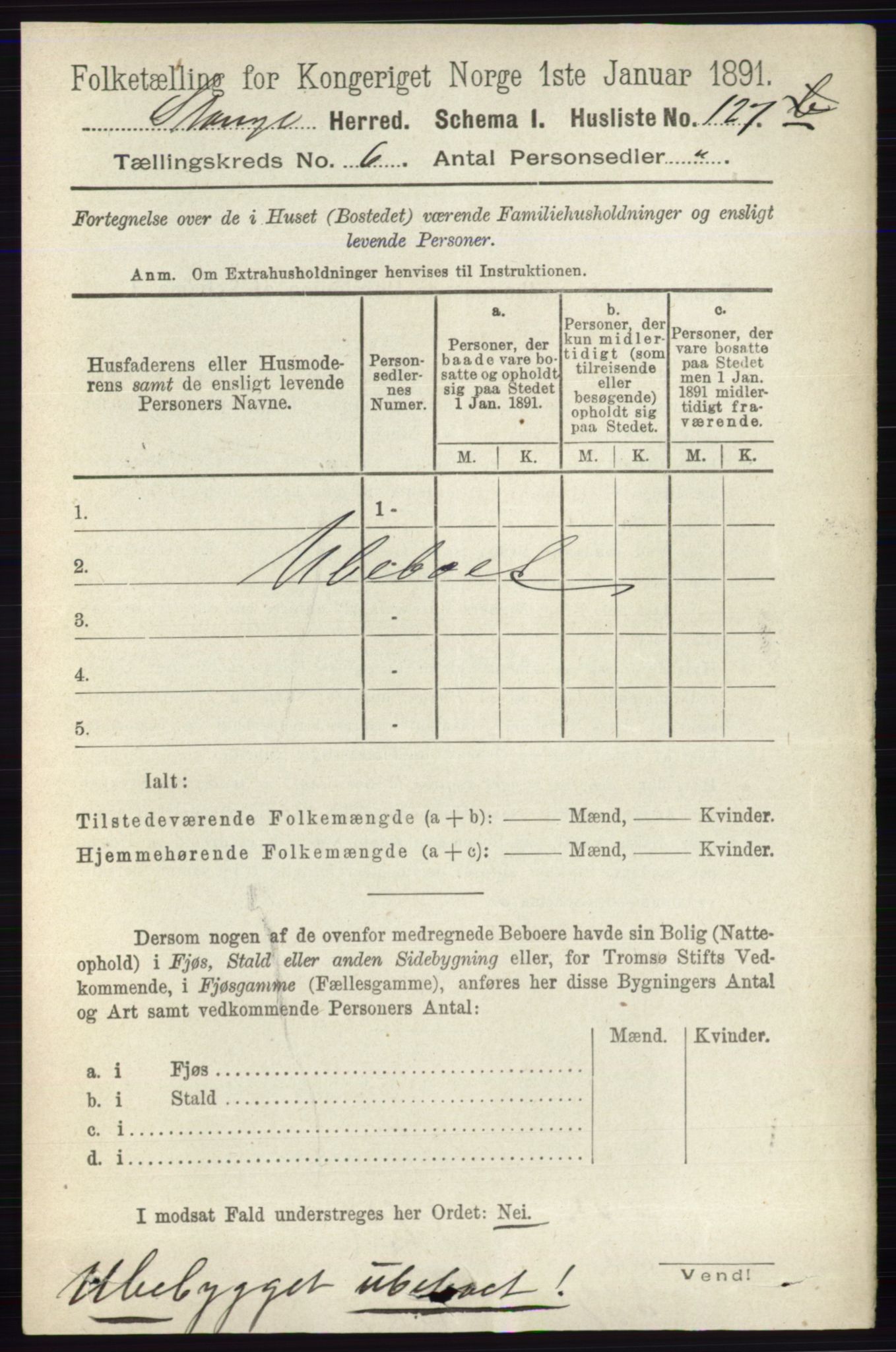 RA, 1891 census for 0417 Stange, 1891, p. 3953