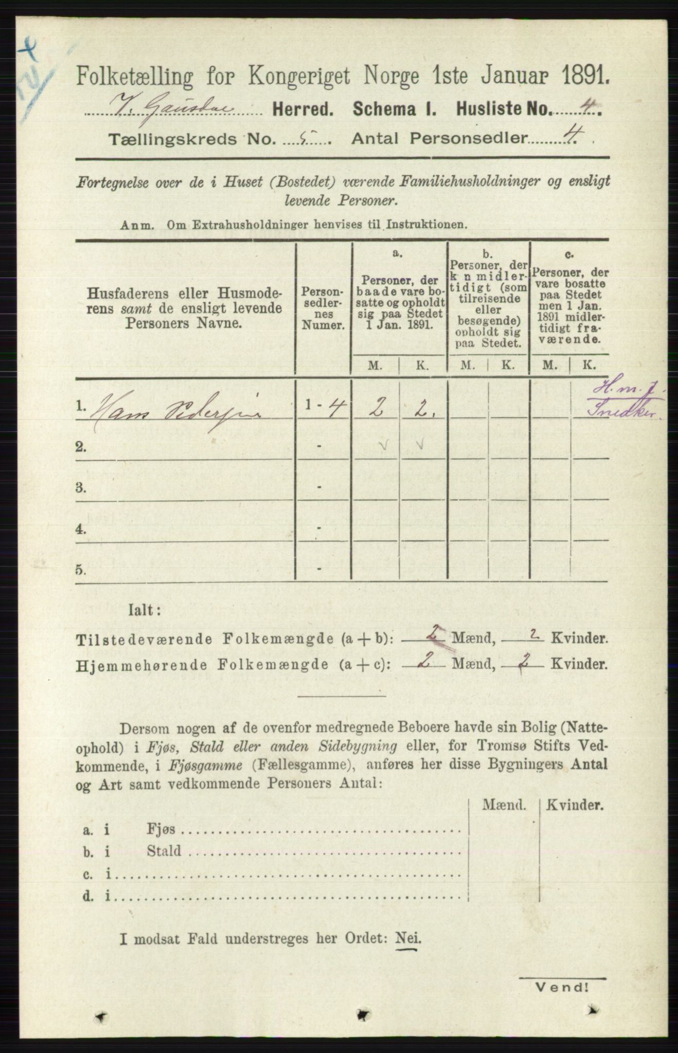 RA, 1891 census for 0523 Vestre Gausdal, 1891, p. 2121