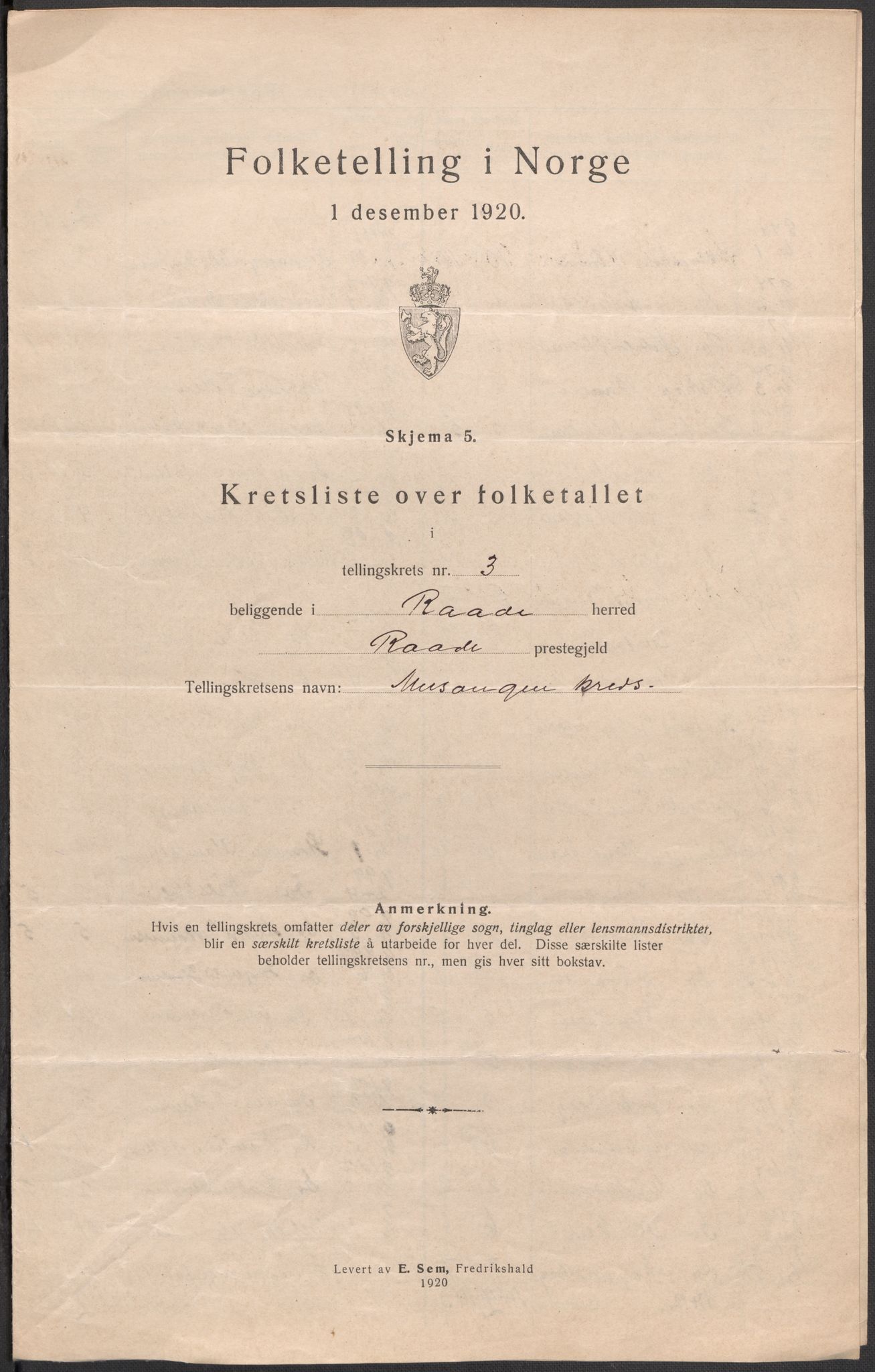 SAO, 1920 census for Råde, 1920, p. 19