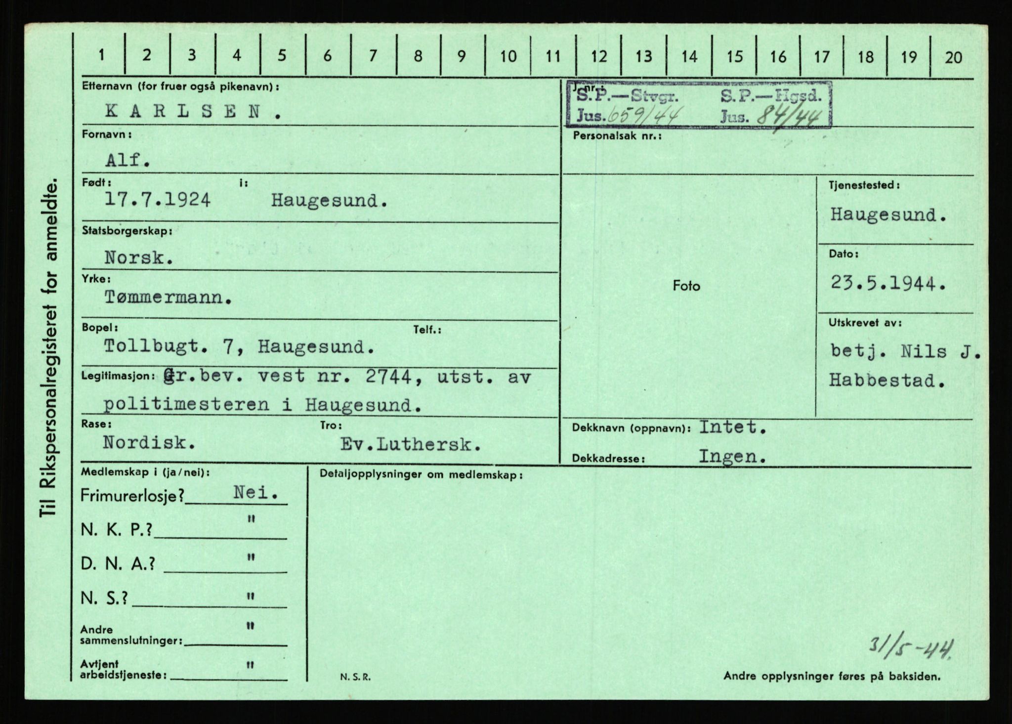 Statspolitiet - Hovedkontoret / Osloavdelingen, AV/RA-S-1329/C/Ca/L0008: Johan(nes)sen - Knoph, 1943-1945, p. 3278