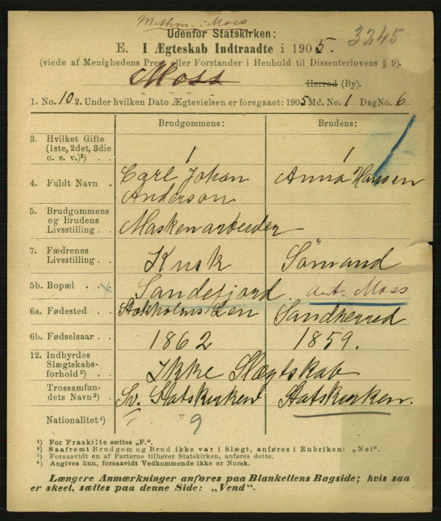 Statistisk sentralbyrå, Sosiodemografiske emner, Befolkning, AV/RA-S-2228/E/L0003: Fødte, gifte, døde dissentere., 1905, p. 1675