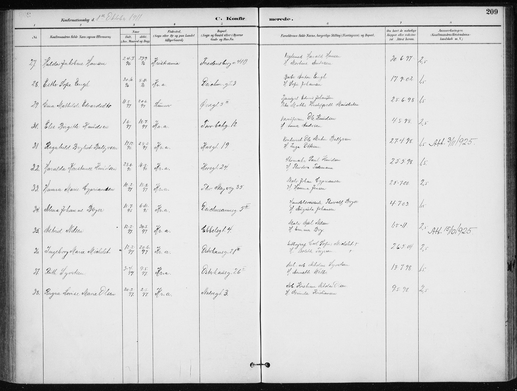Jakob prestekontor Kirkebøker, SAO/A-10850/F/Fa/L0008: Parish register (official) no. 8, 1892-1924, p. 209