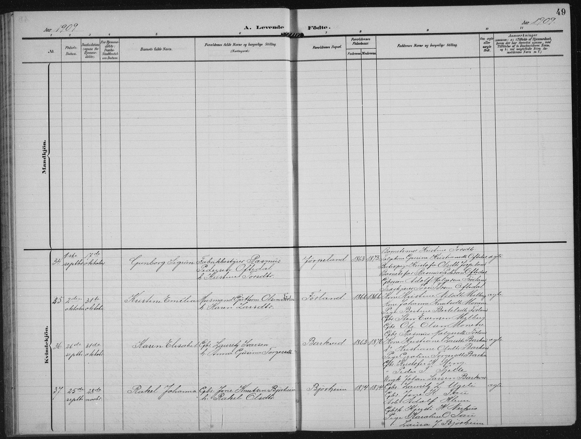 Strand sokneprestkontor, AV/SAST-A-101828/H/Ha/Hab/L0005: Parish register (copy) no. B 5, 1904-1934, p. 49