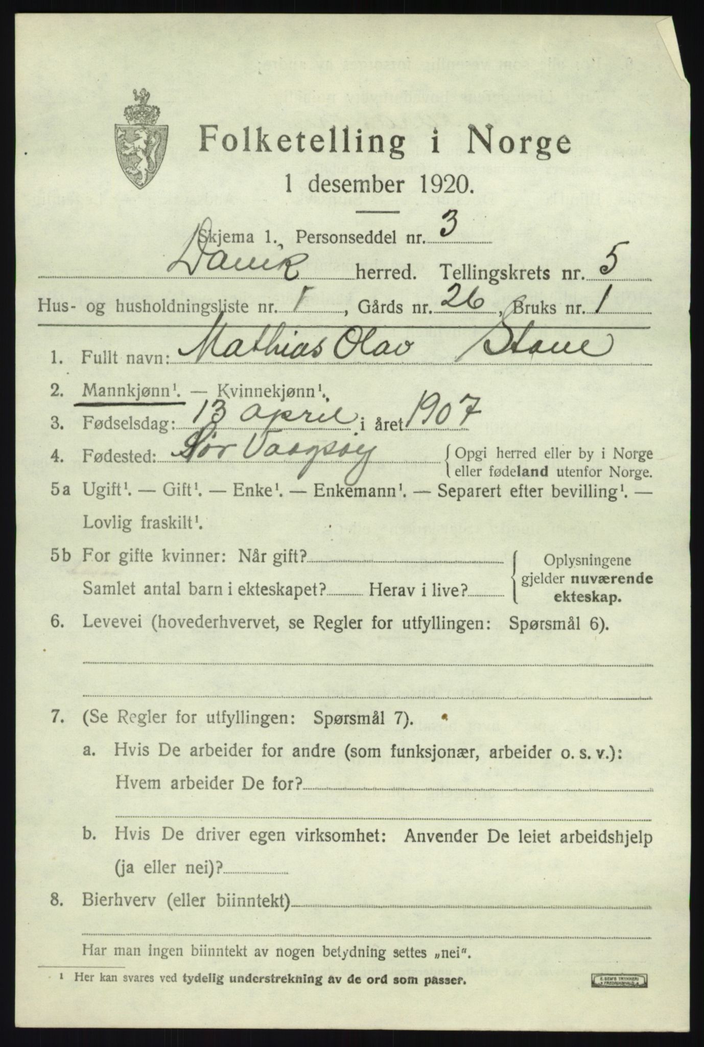 SAB, 1920 census for Davik, 1920, p. 2953