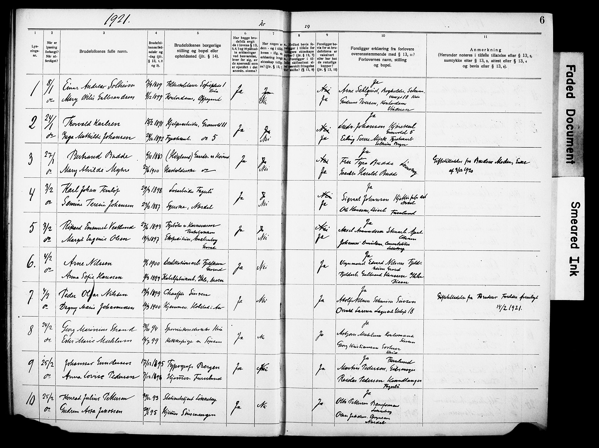 Østre Aker prestekontor Kirkebøker, SAO/A-10840/H/Ha/L0007: Banns register no. I 7, 1919-1933, p. 6