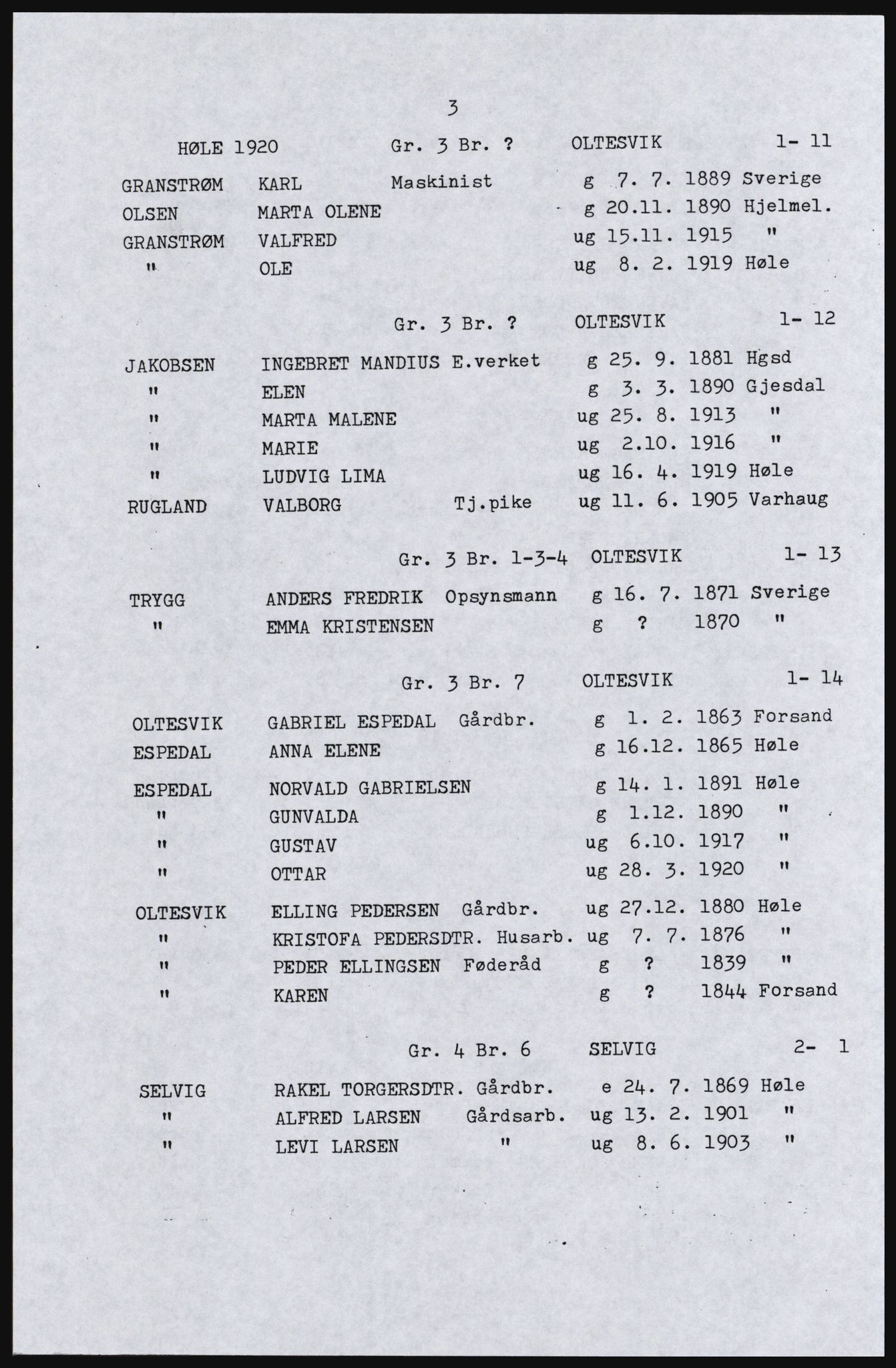 SAST, Copy of 1920 census for Høle, 1920, p. 43