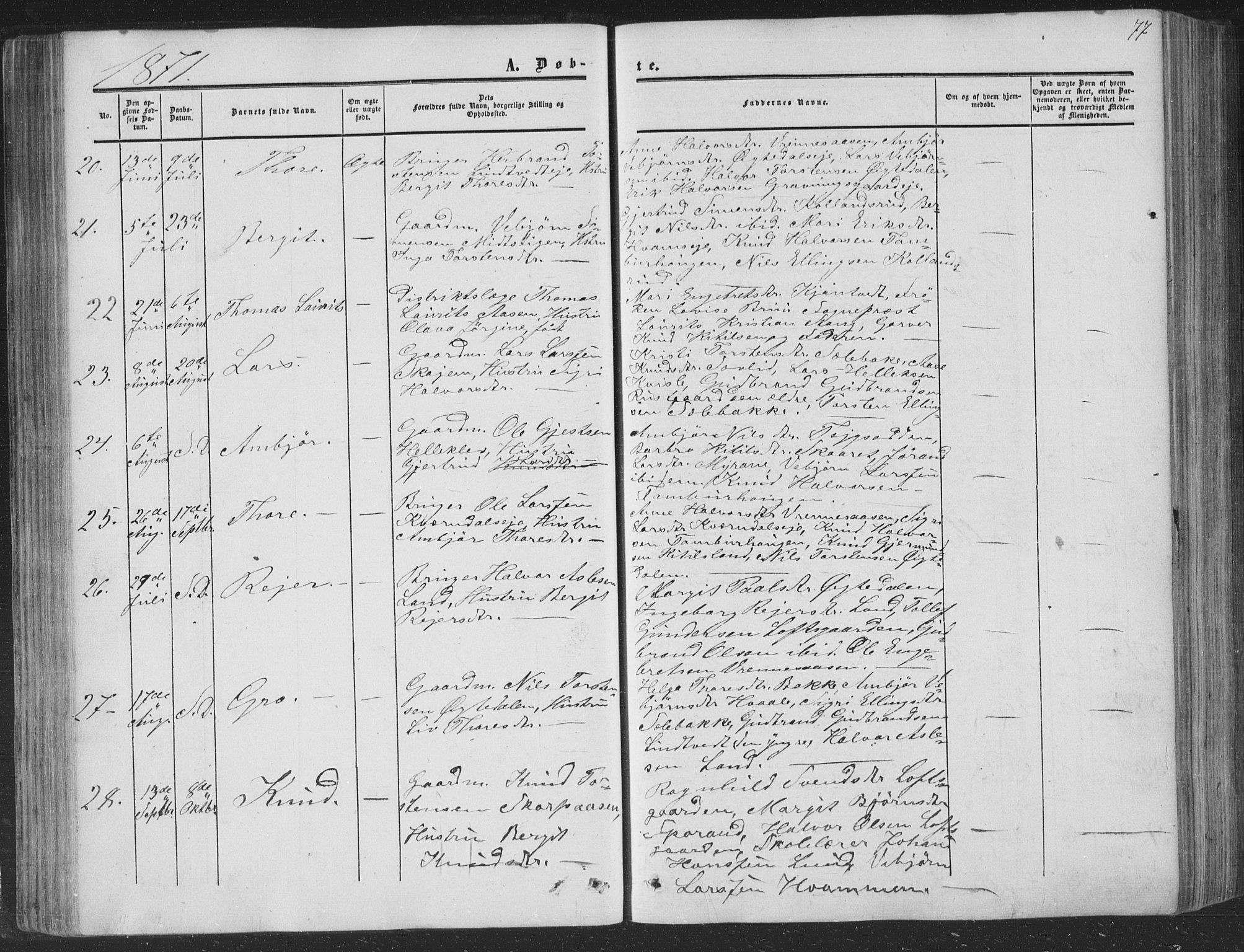 Nore kirkebøker, AV/SAKO-A-238/F/Fa/L0002: Parish register (official) no. I 2, 1856-1871, p. 77