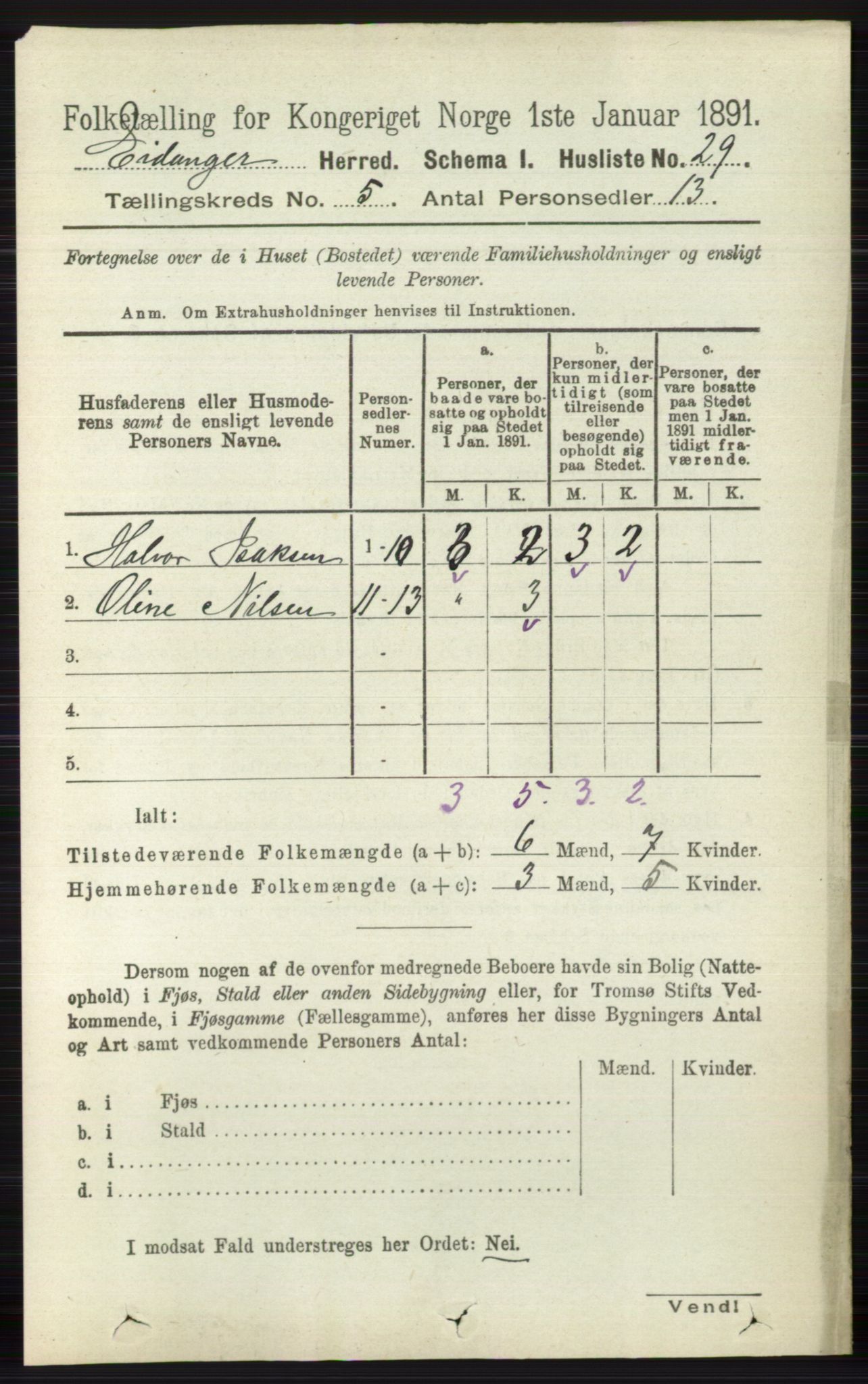 RA, 1891 census for 0813 Eidanger, 1891, p. 2259