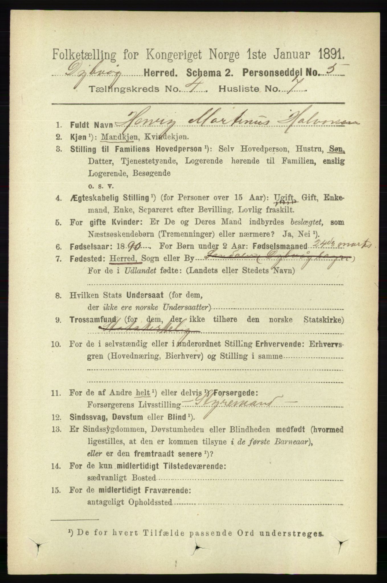 RA, 1891 census for 0915 Dypvåg, 1891, p. 1060
