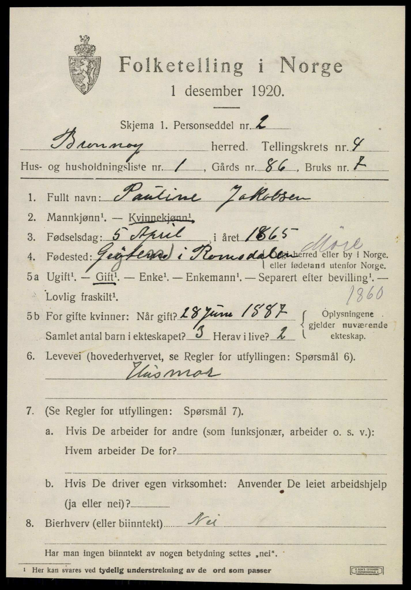 SAT, 1920 census for Brønnøy, 1920, p. 3306