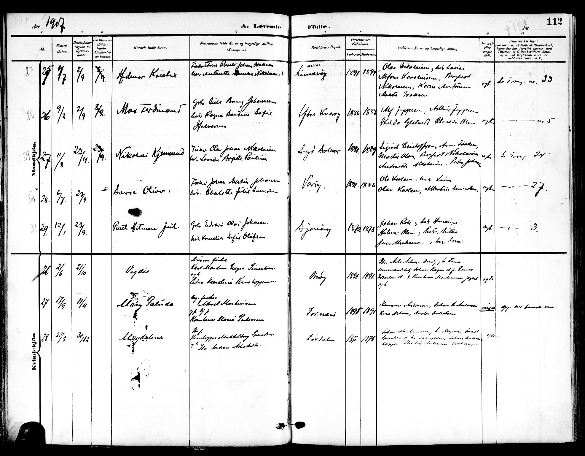 Ministerialprotokoller, klokkerbøker og fødselsregistre - Nordland, SAT/A-1459/839/L0569: Parish register (official) no. 839A06, 1903-1922, p. 112
