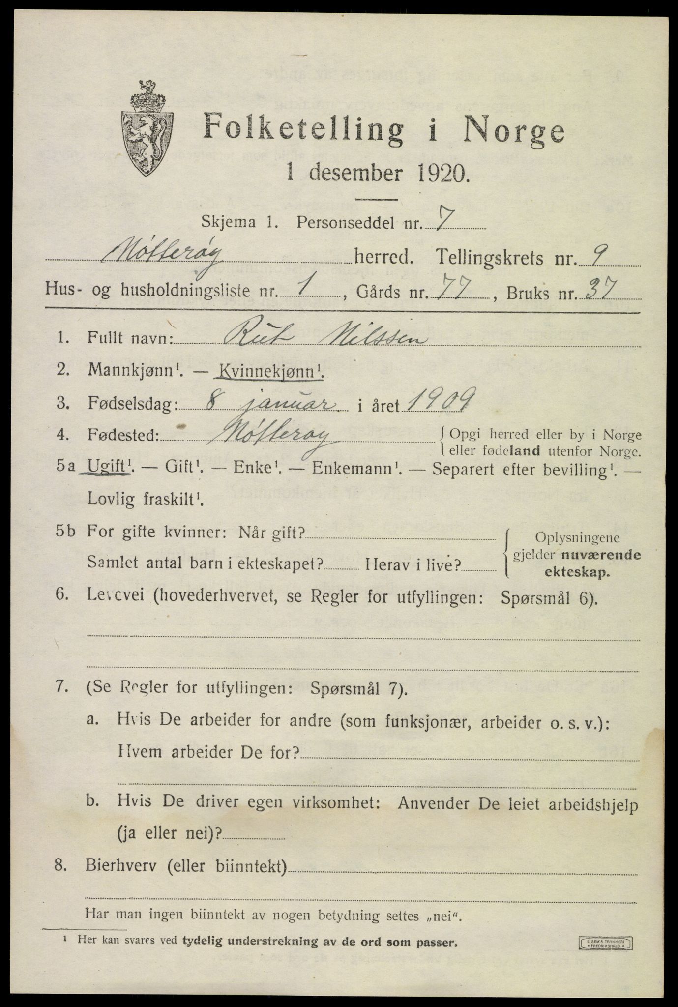 SAKO, 1920 census for Nøtterøy, 1920, p. 11509