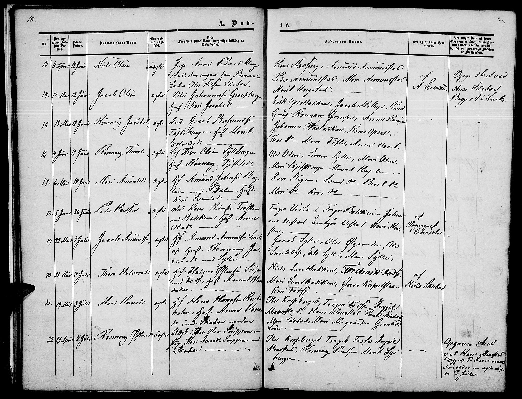 Nord-Fron prestekontor, SAH/PREST-080/H/Ha/Hab/L0002: Parish register (copy) no. 2, 1851-1883, p. 18