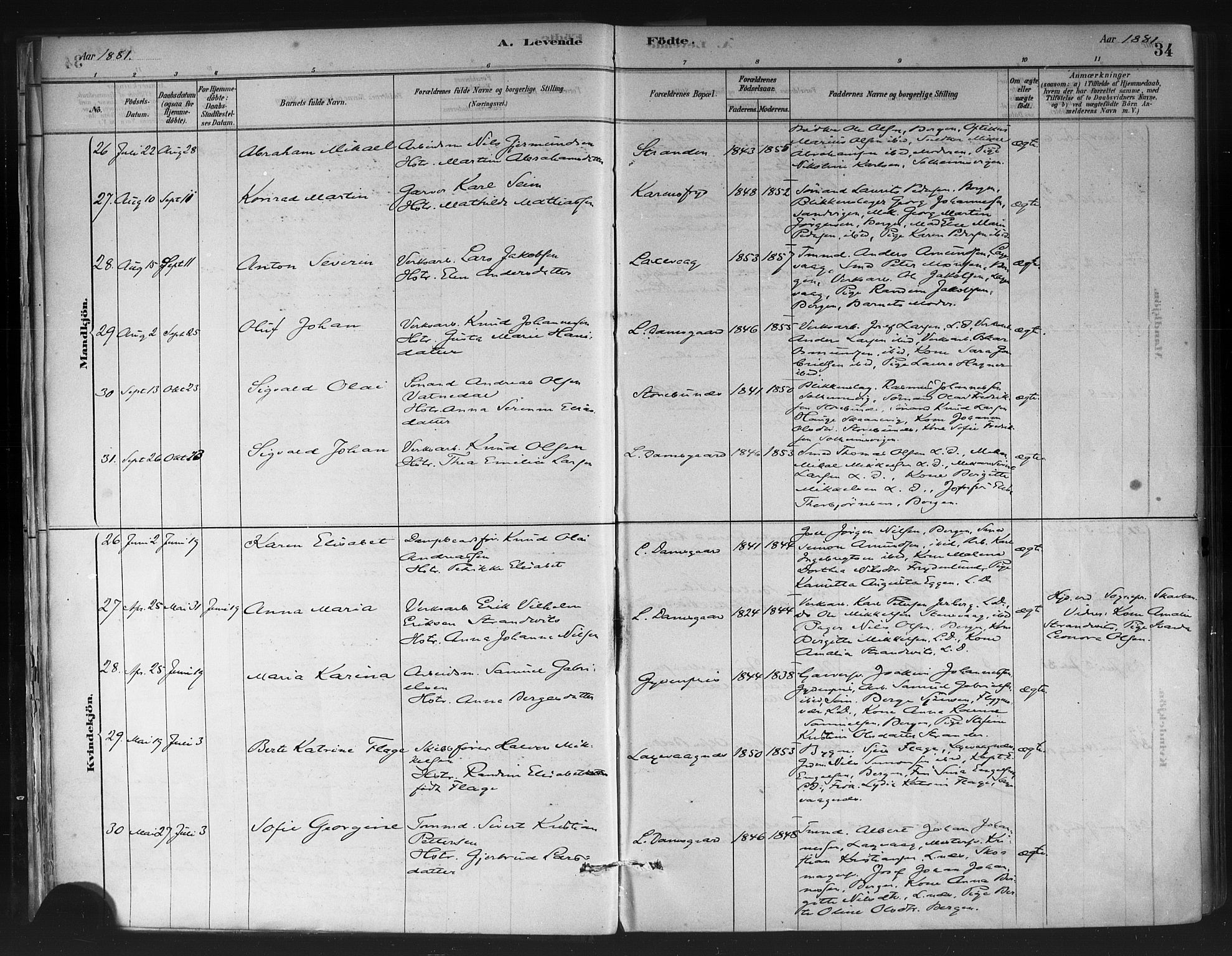 Askøy Sokneprestembete, AV/SAB-A-74101/H/Ha/Haa/Haae/L0002: Parish register (official) no. E 2, 1878-1891, p. 34