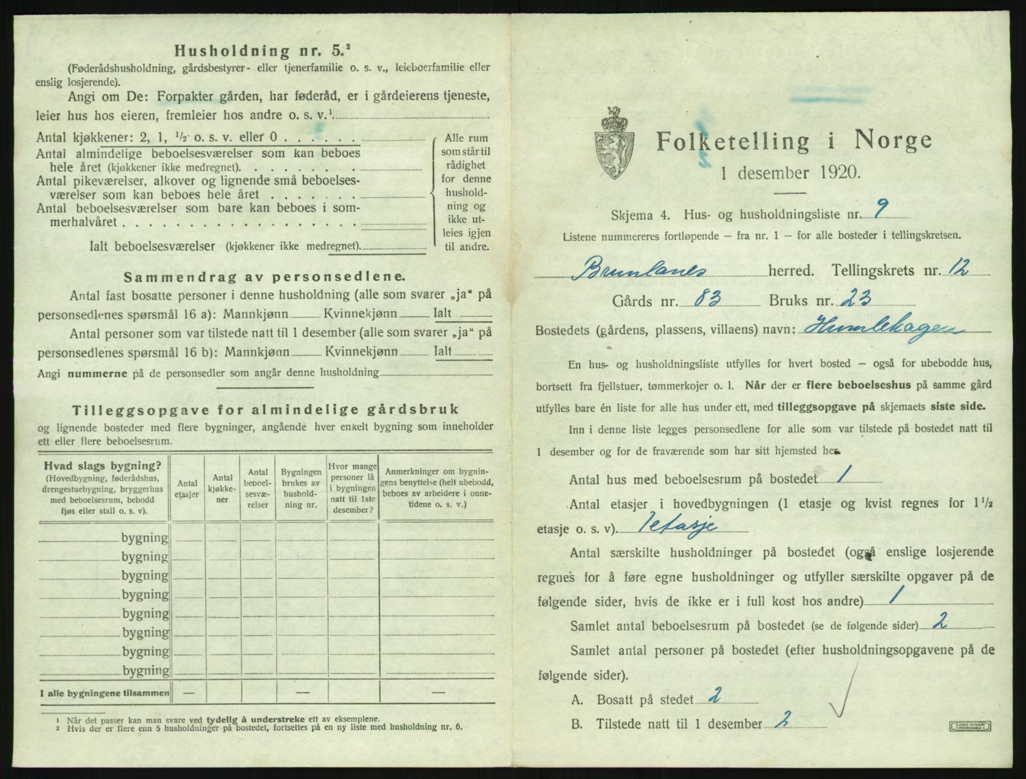 SAKO, 1920 census for Brunlanes, 1920, p. 1713