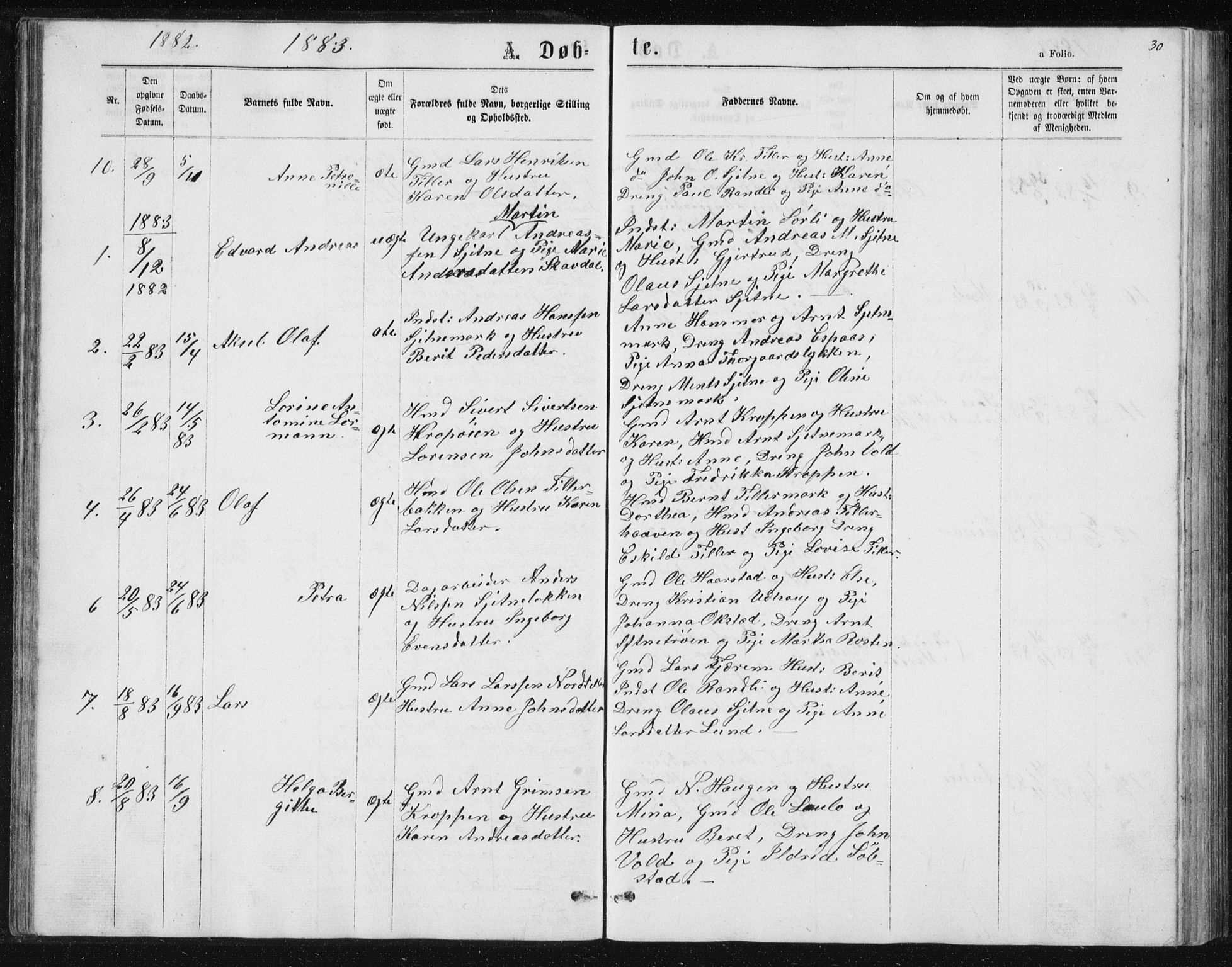 Ministerialprotokoller, klokkerbøker og fødselsregistre - Sør-Trøndelag, SAT/A-1456/621/L0459: Parish register (copy) no. 621C02, 1866-1895, p. 30