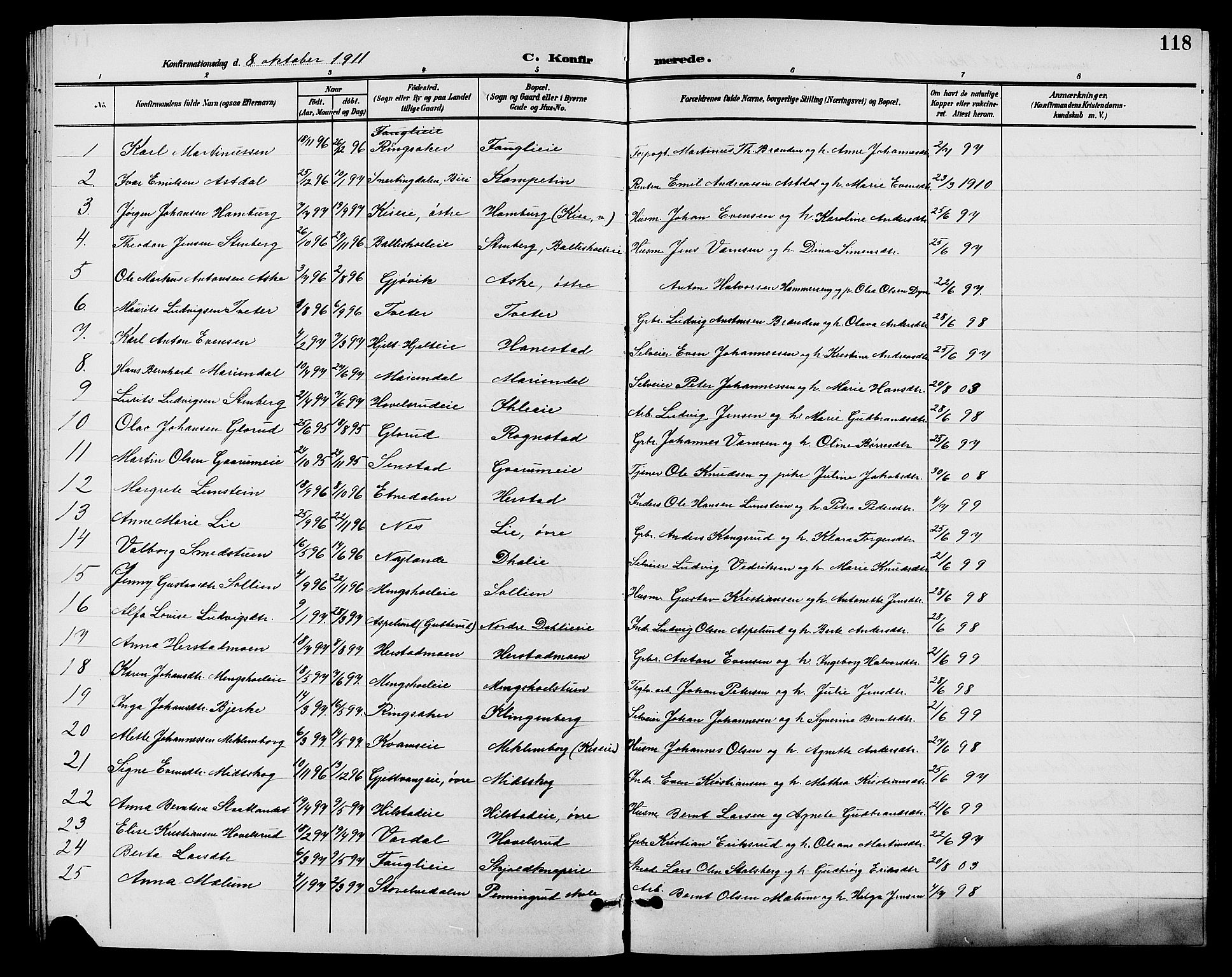 Nes prestekontor, Hedmark, SAH/PREST-020/L/La/L0007: Parish register (copy) no. 7, 1892-1912, p. 118