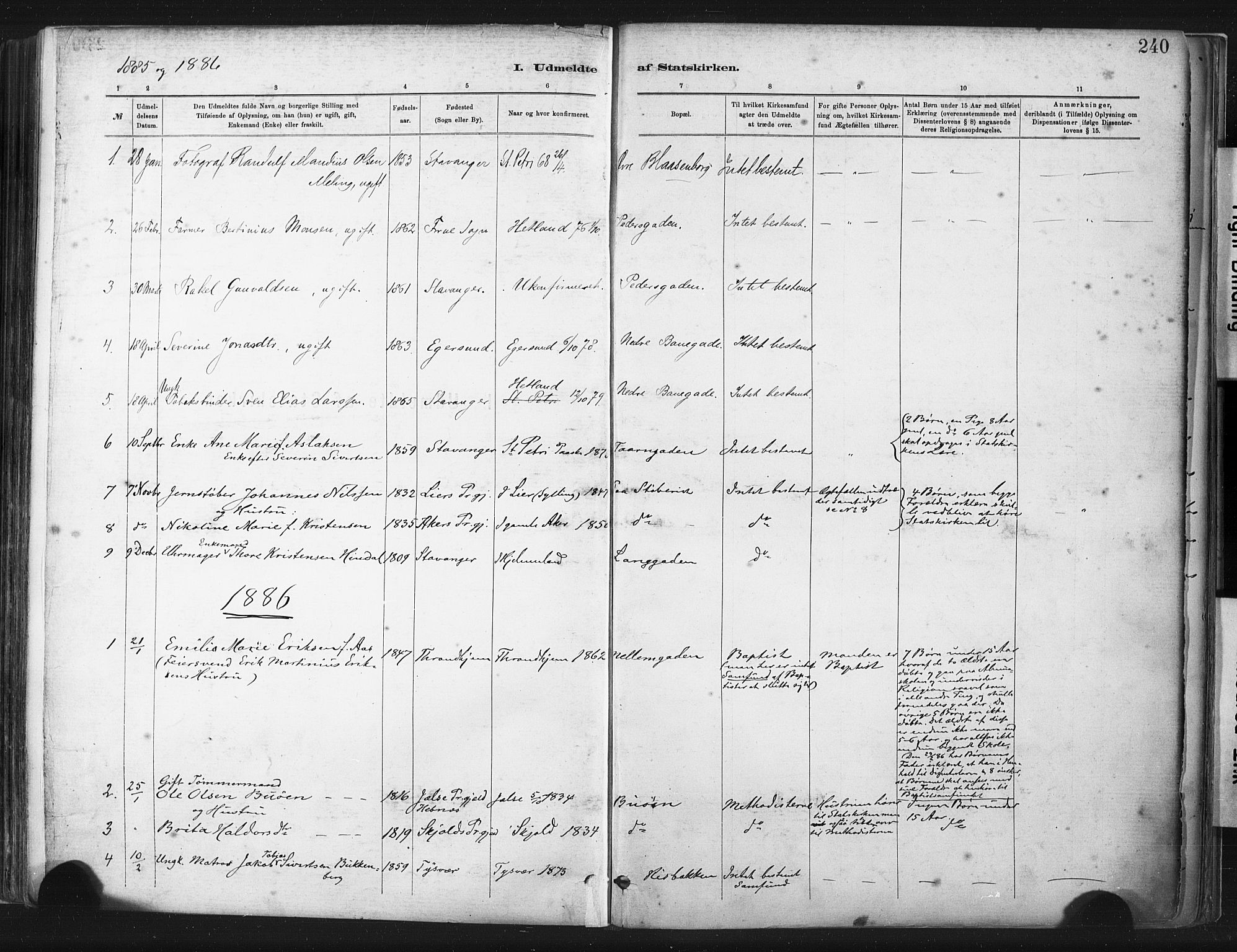 St. Johannes sokneprestkontor, SAST/A-101814/001/30/30BA/L0003: Parish register (official) no. A 3, 1885-1910, p. 240
